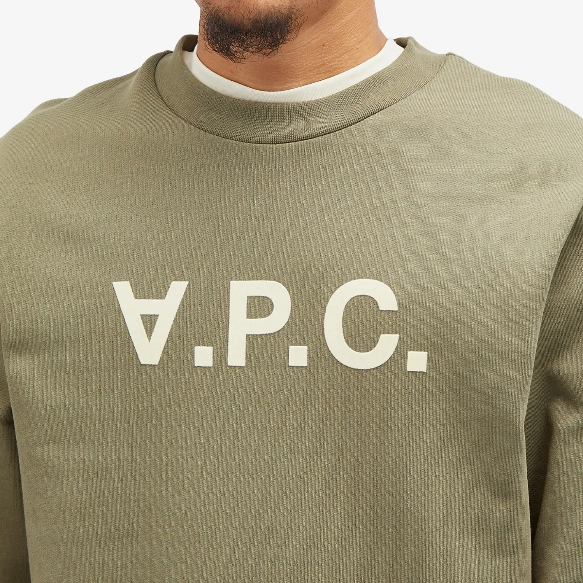 A.P.C. Men's VPC Logo Crew Sweatshirt Military Khaki/Ecru