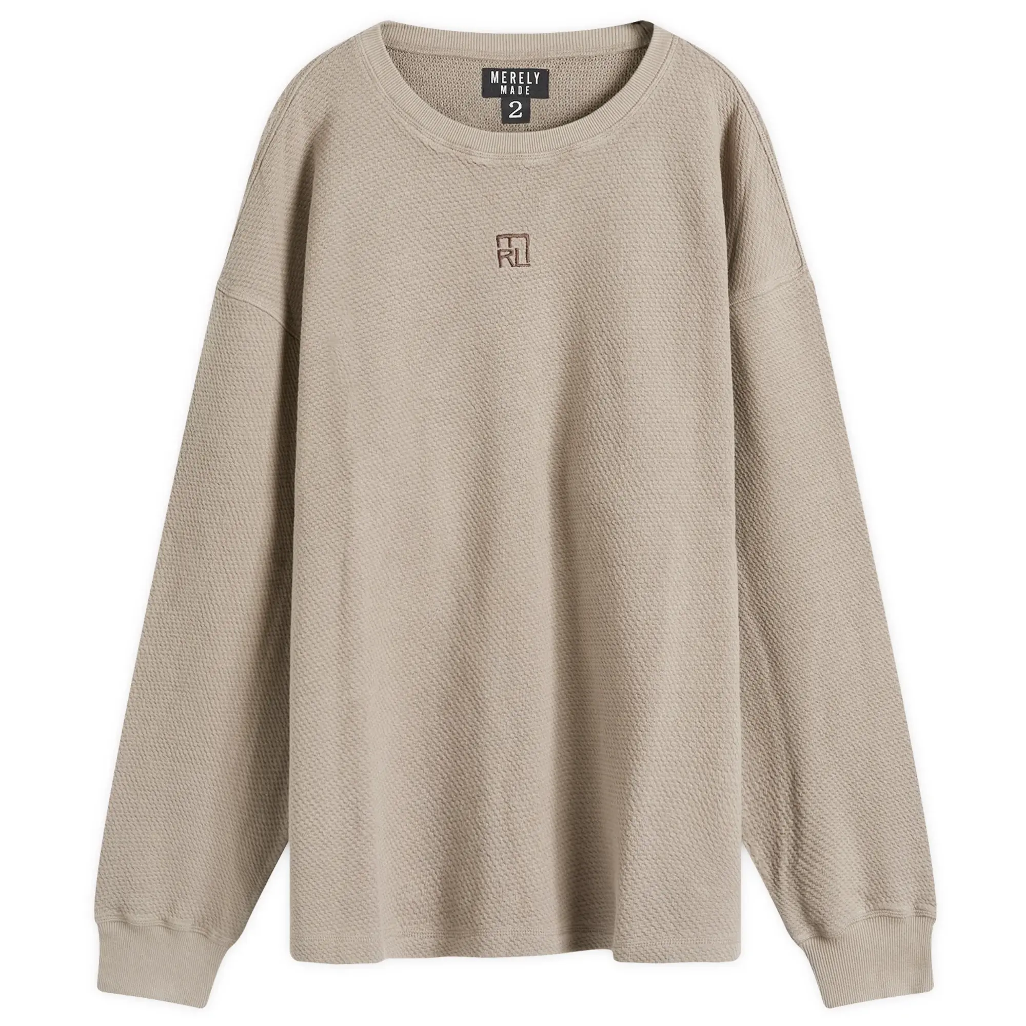 Merely Made Men's Initial Embroidery Long Sleeve T-Shirt Mocha Brown