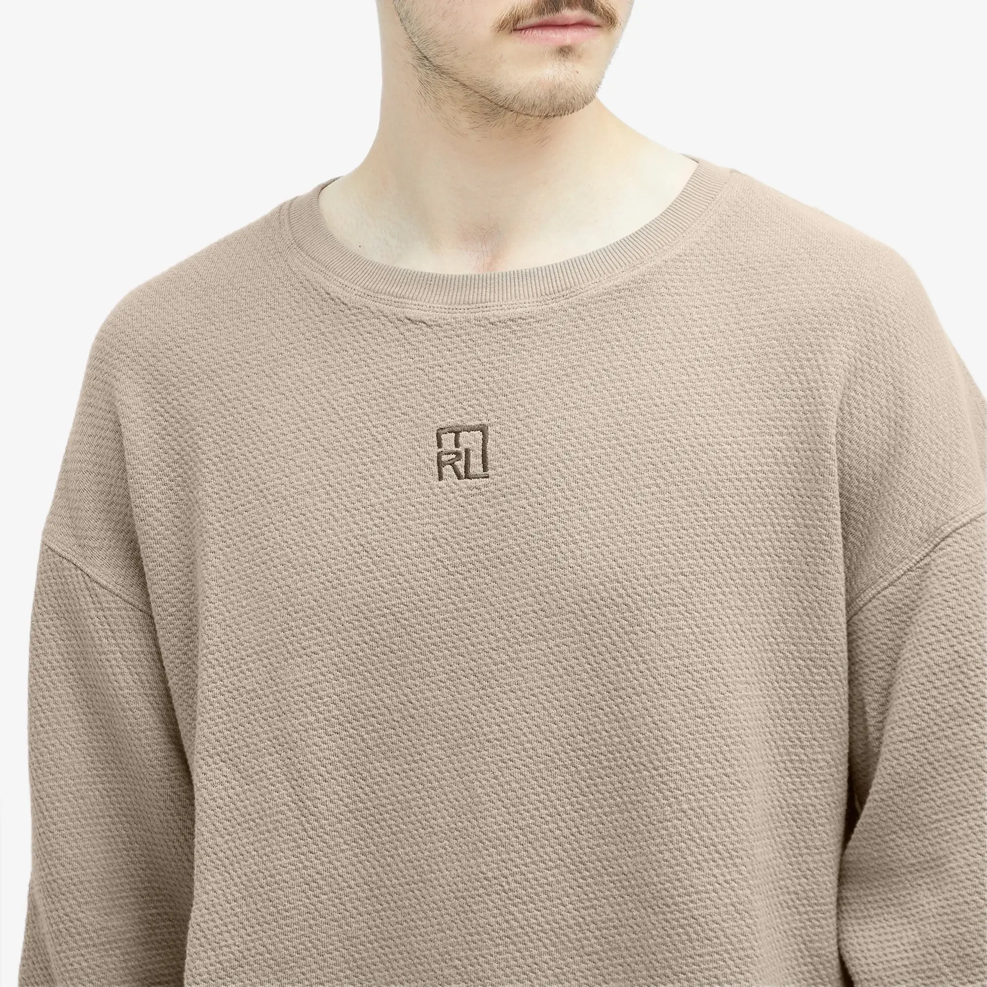 Merely Made Men's Initial Embroidery Long Sleeve T-Shirt Mocha Brown