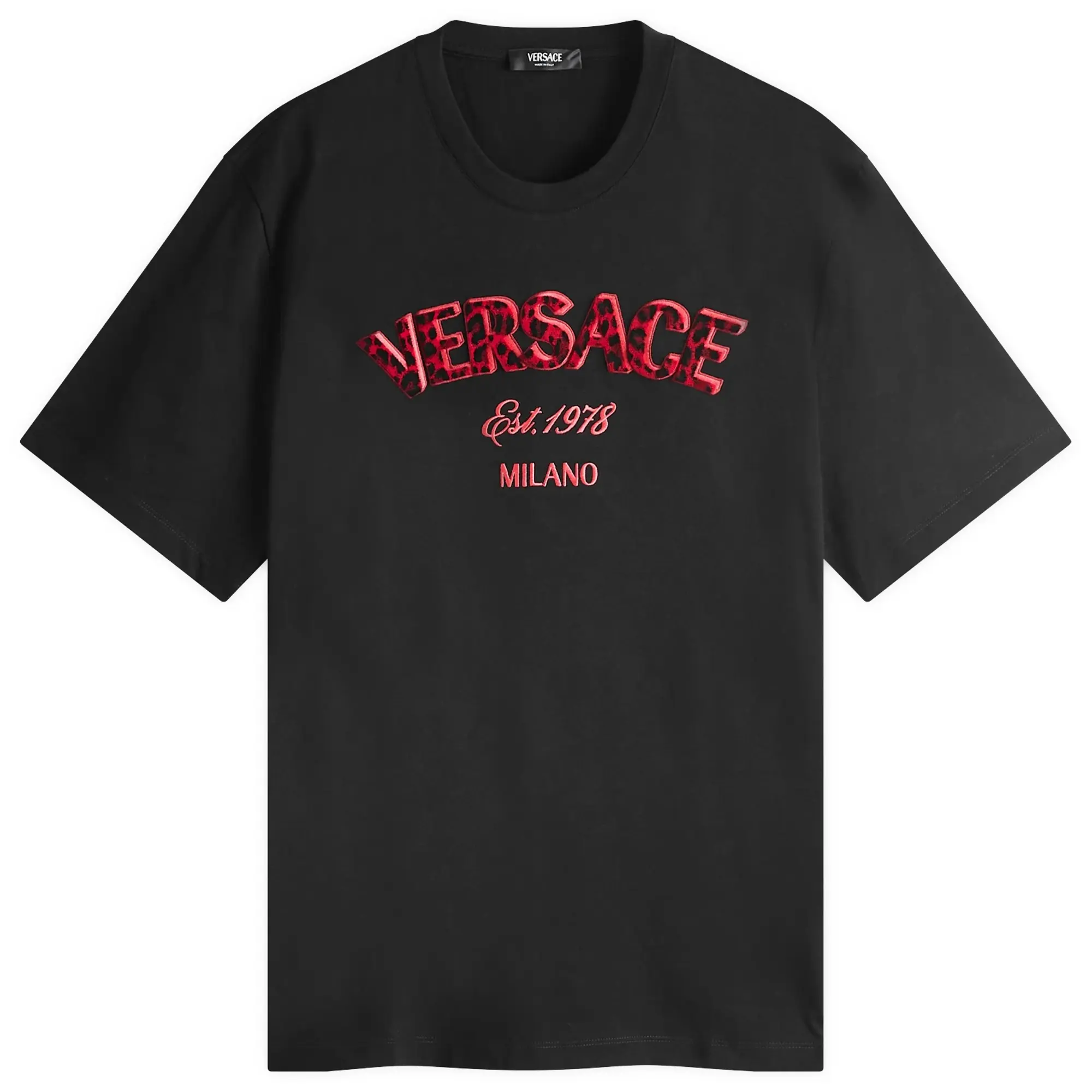 Versace Men's Leopard Logo Embroidered T-Shirt Black