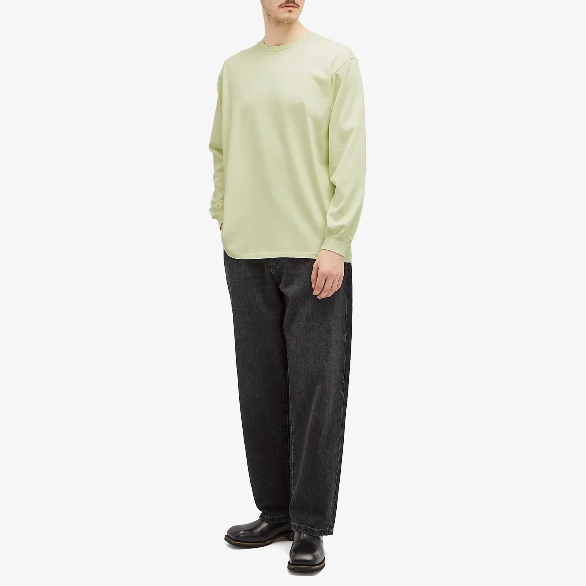 Auralee Men's Luster Plaiting Long Sleeve T-Shirt Lime Yellow