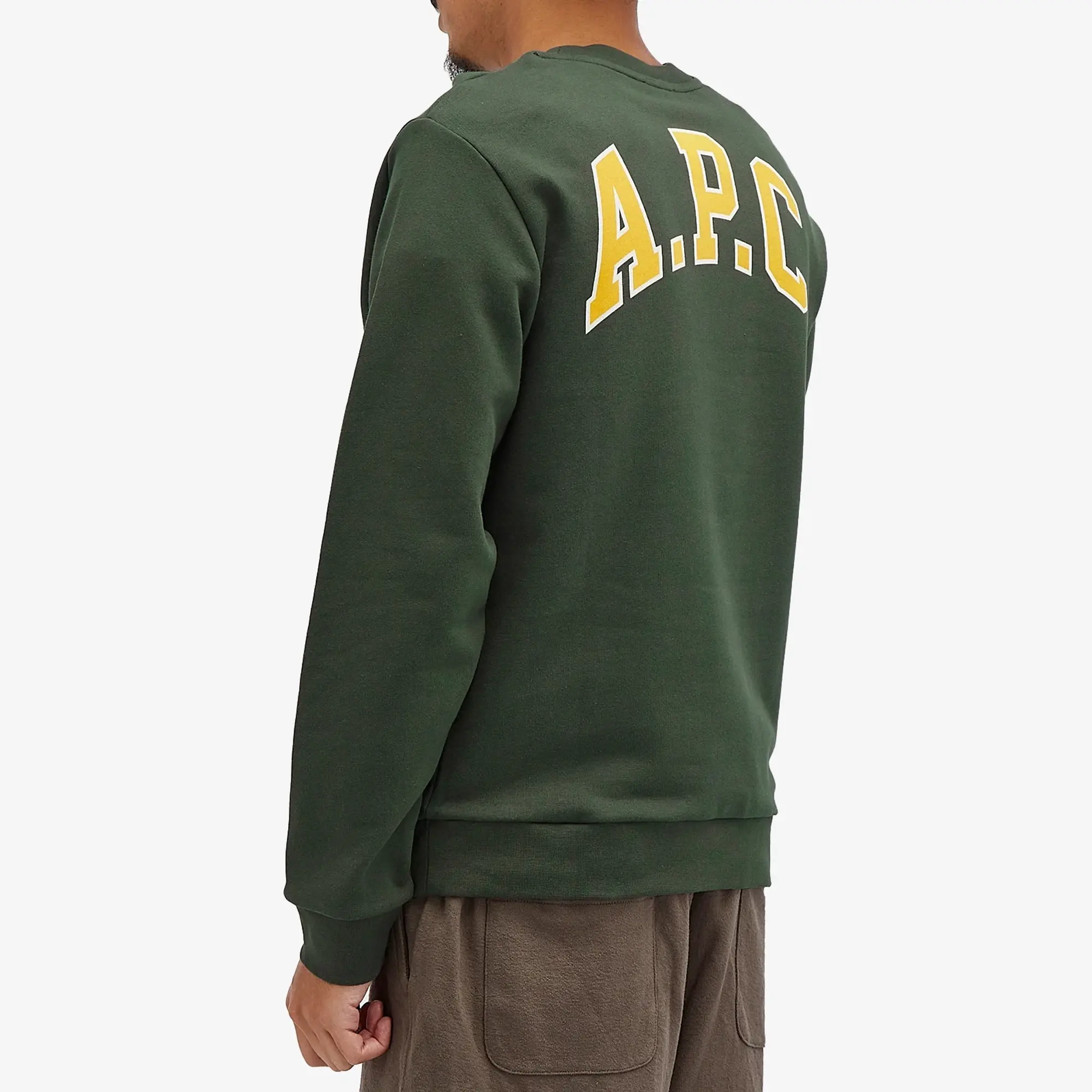 A.P.C. Men's College Logo Crew Sweatshirt Dark Green