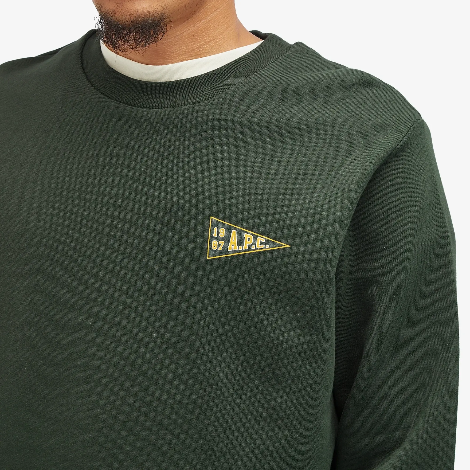 A.P.C. Men's College Logo Crew Sweatshirt Dark Green