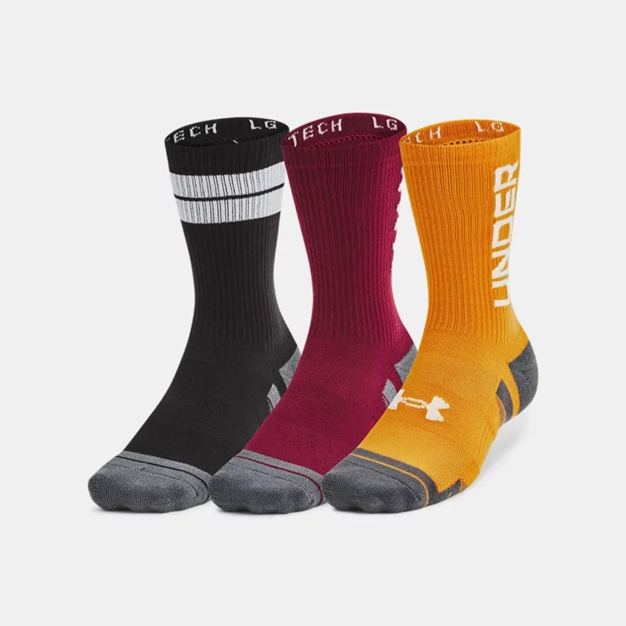 Unisex  Under Armour  Performance Tech 3-Pack Crew Socks Cardinal / Black / White L