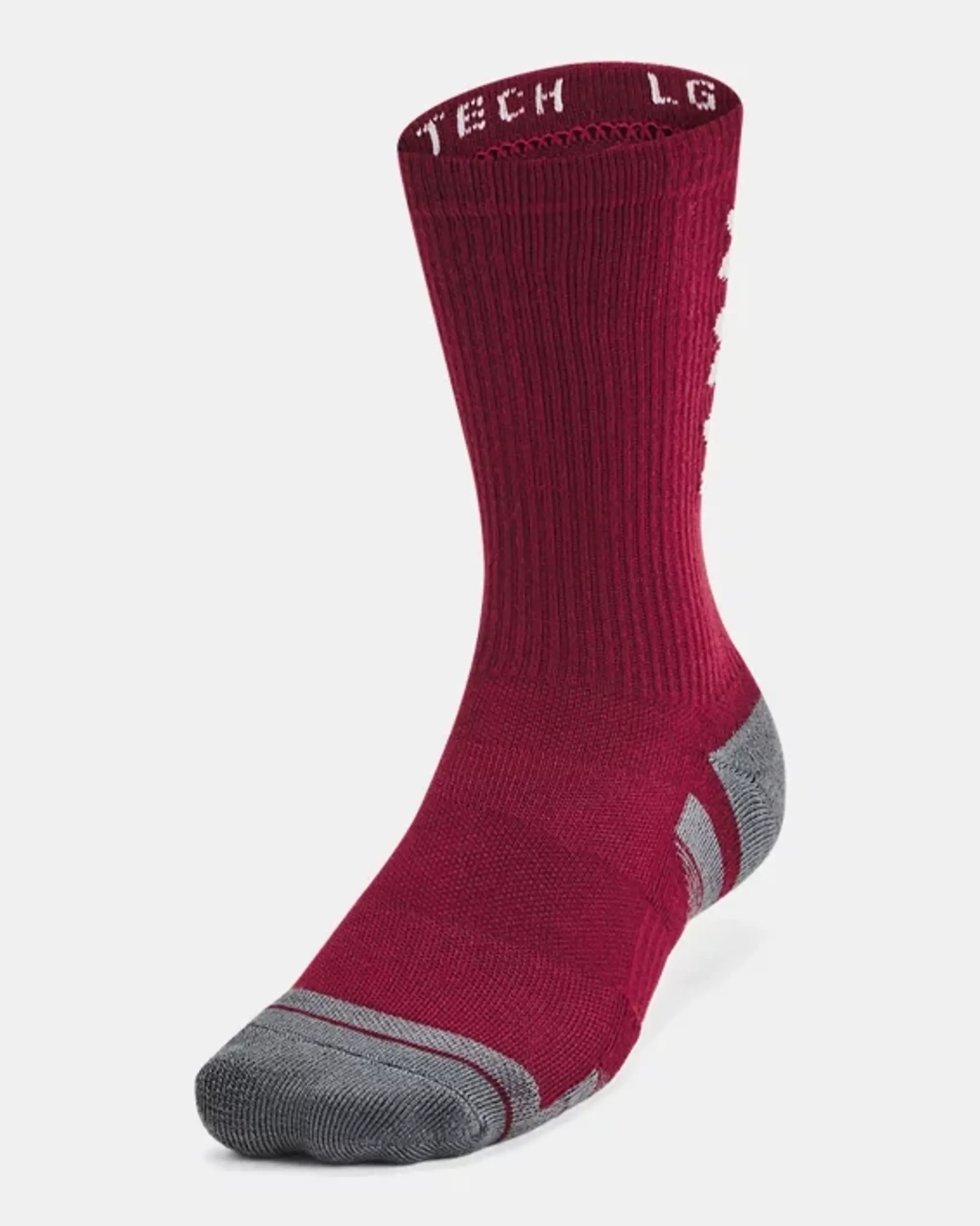 Unisex  Under Armour  Performance Tech 3-Pack Crew Socks Cardinal / Black / White L