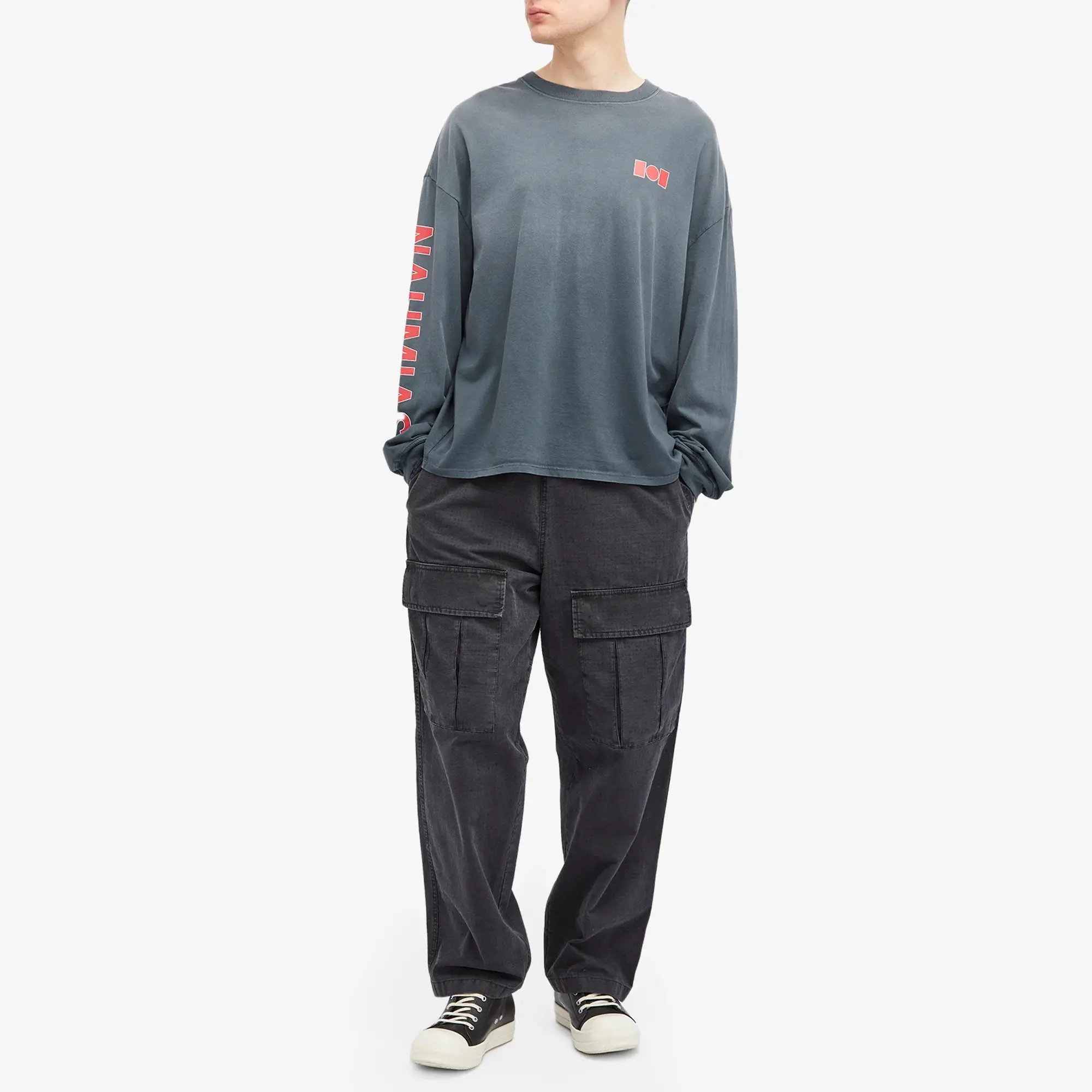 Nahmias Men's Ornamental Logo Long Sleeve T-Shirt Worn Black