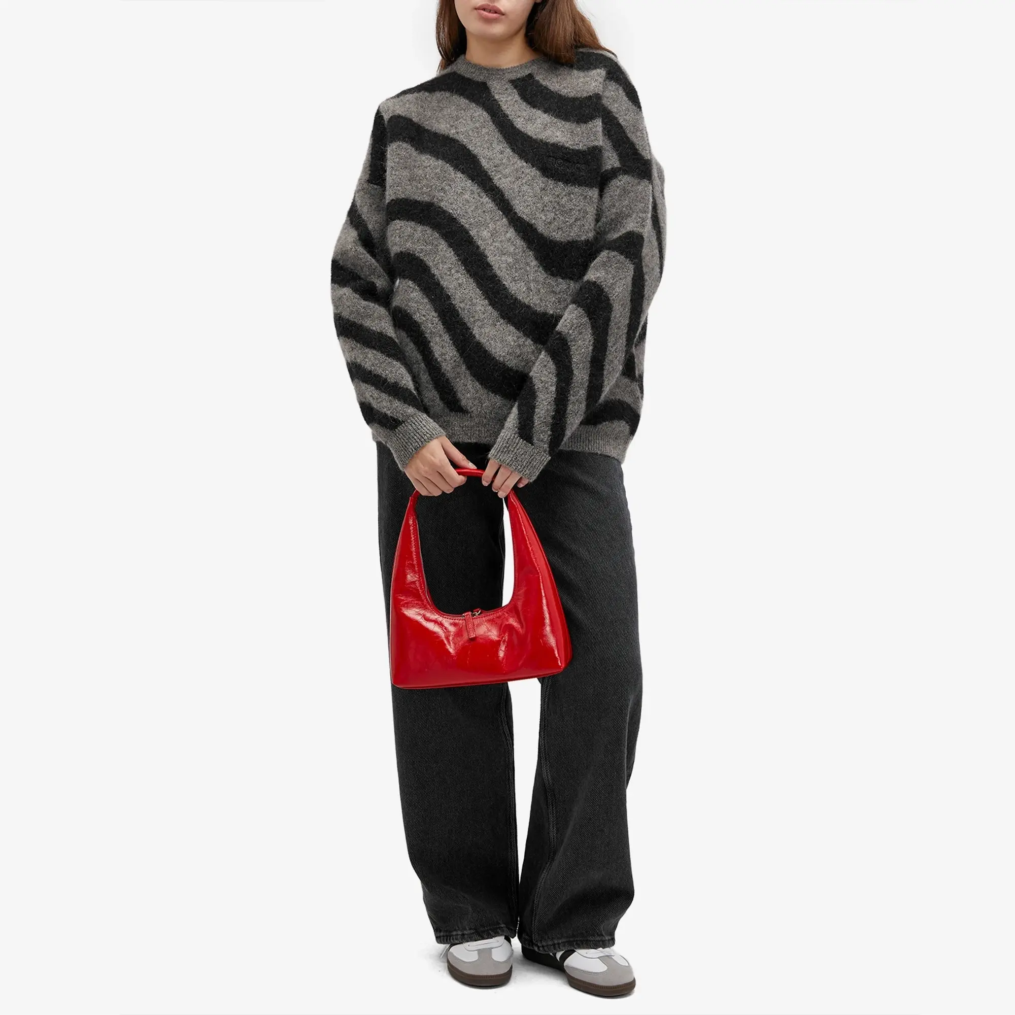 Fiorucci Women's Black Candy Stripe Mohair Sweater Black Stripes