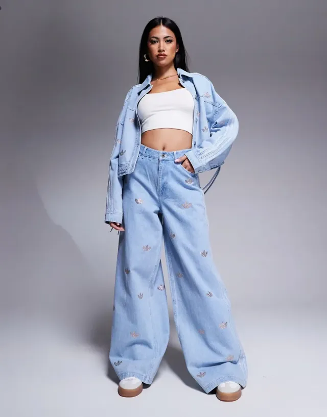 Adidas Originals Denim Rhinestone Joggers | JN3020 | FOOTY.COM
