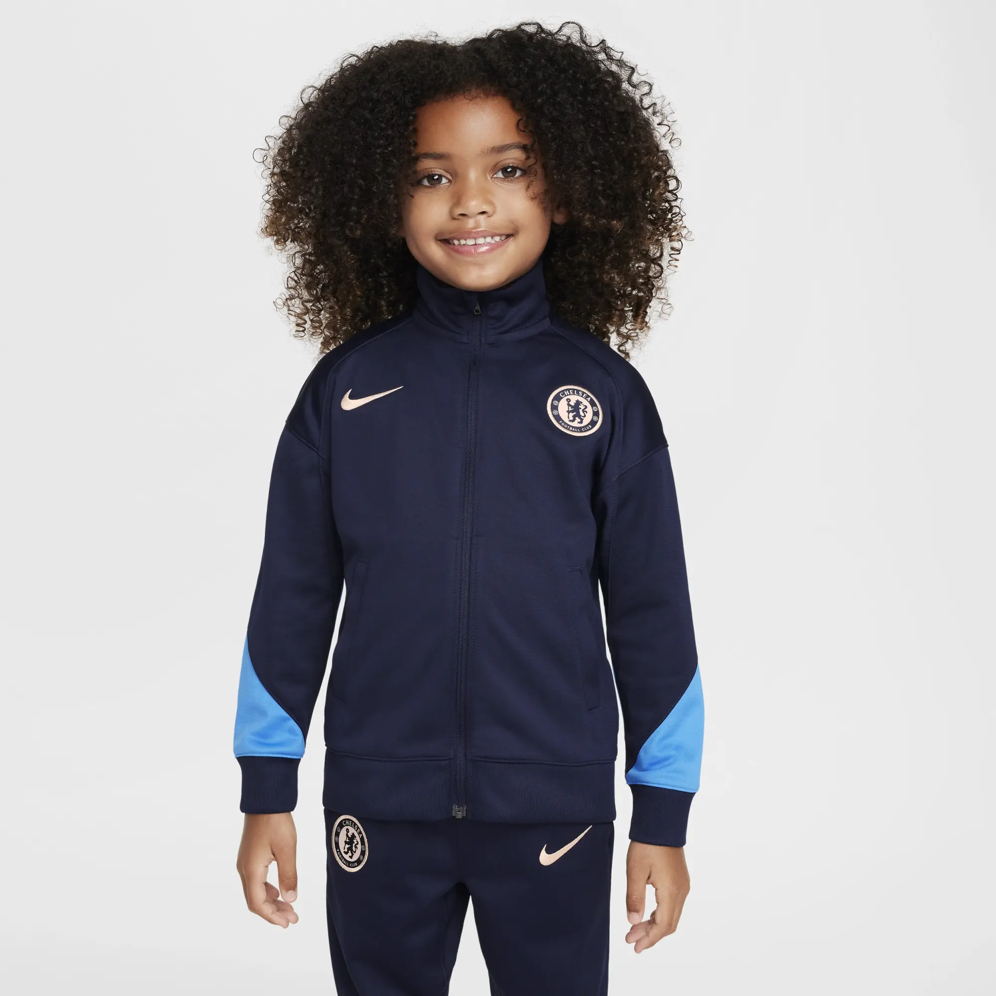 Chelsea F.C. Strike Younger Kids' Nike Dri-FIT Football Knit Tracksuit - Blue - Polyester
