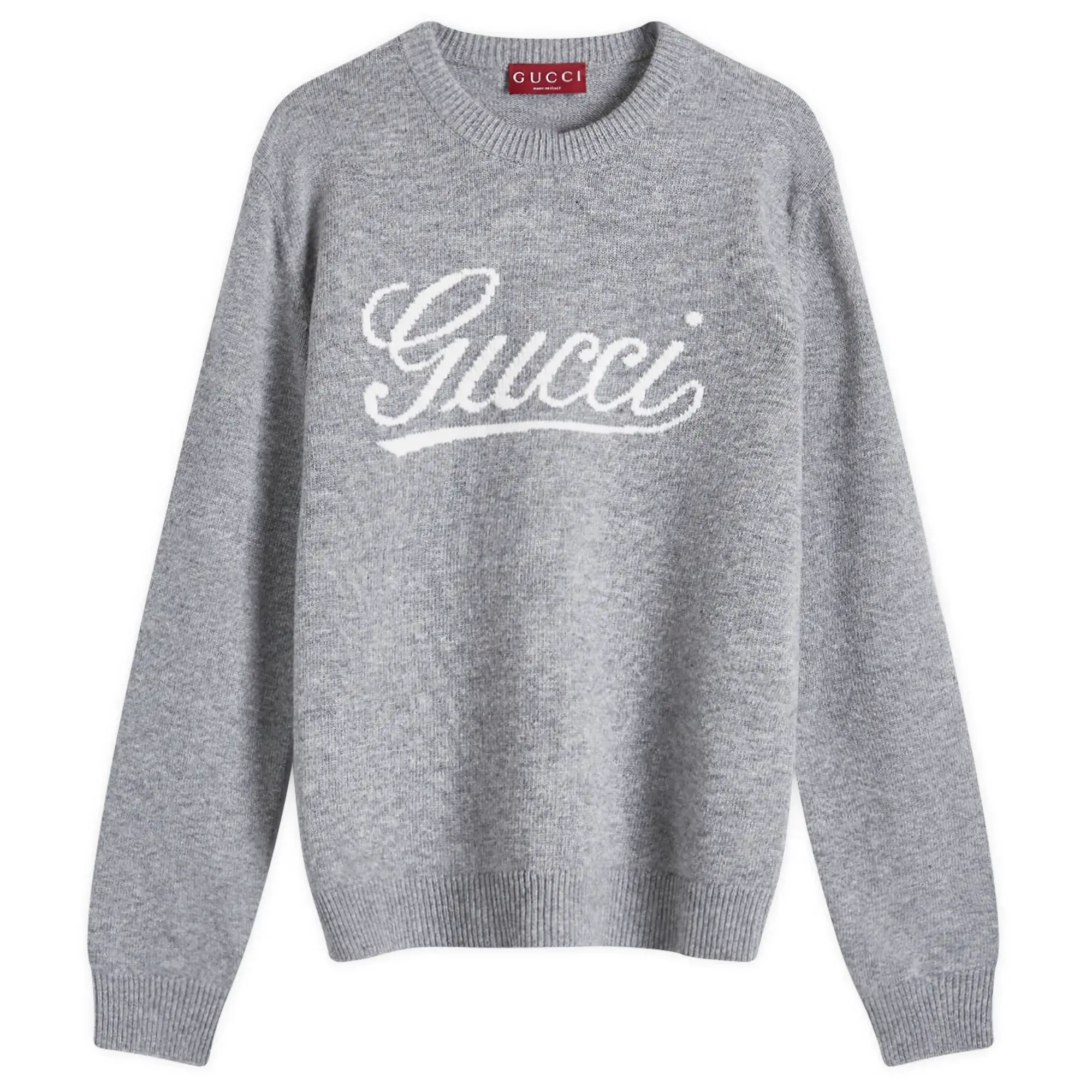 Gucci Men's Script Logo Crew Neck Jumper Grey