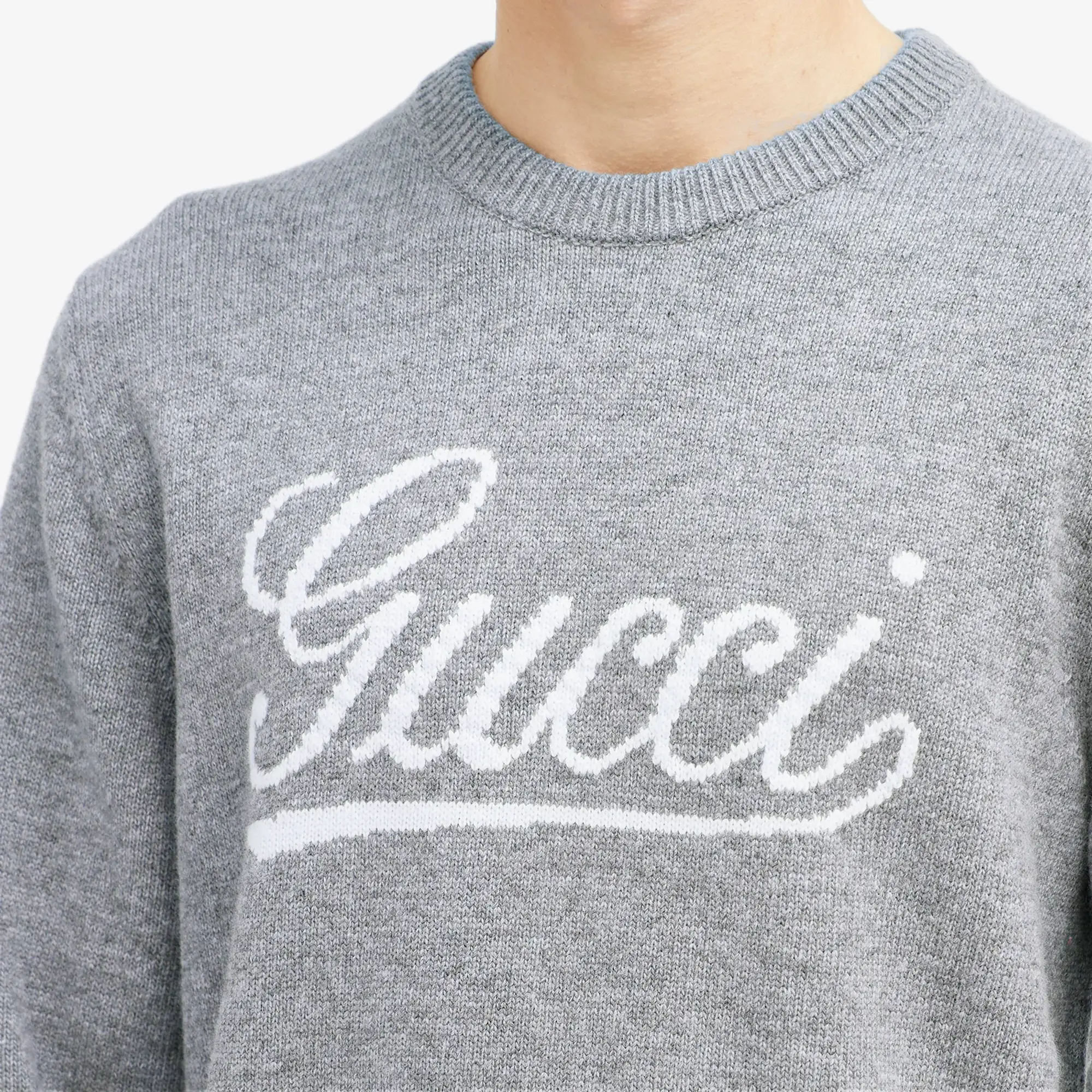 Gucci Men's Script Logo Crew Neck Jumper Grey