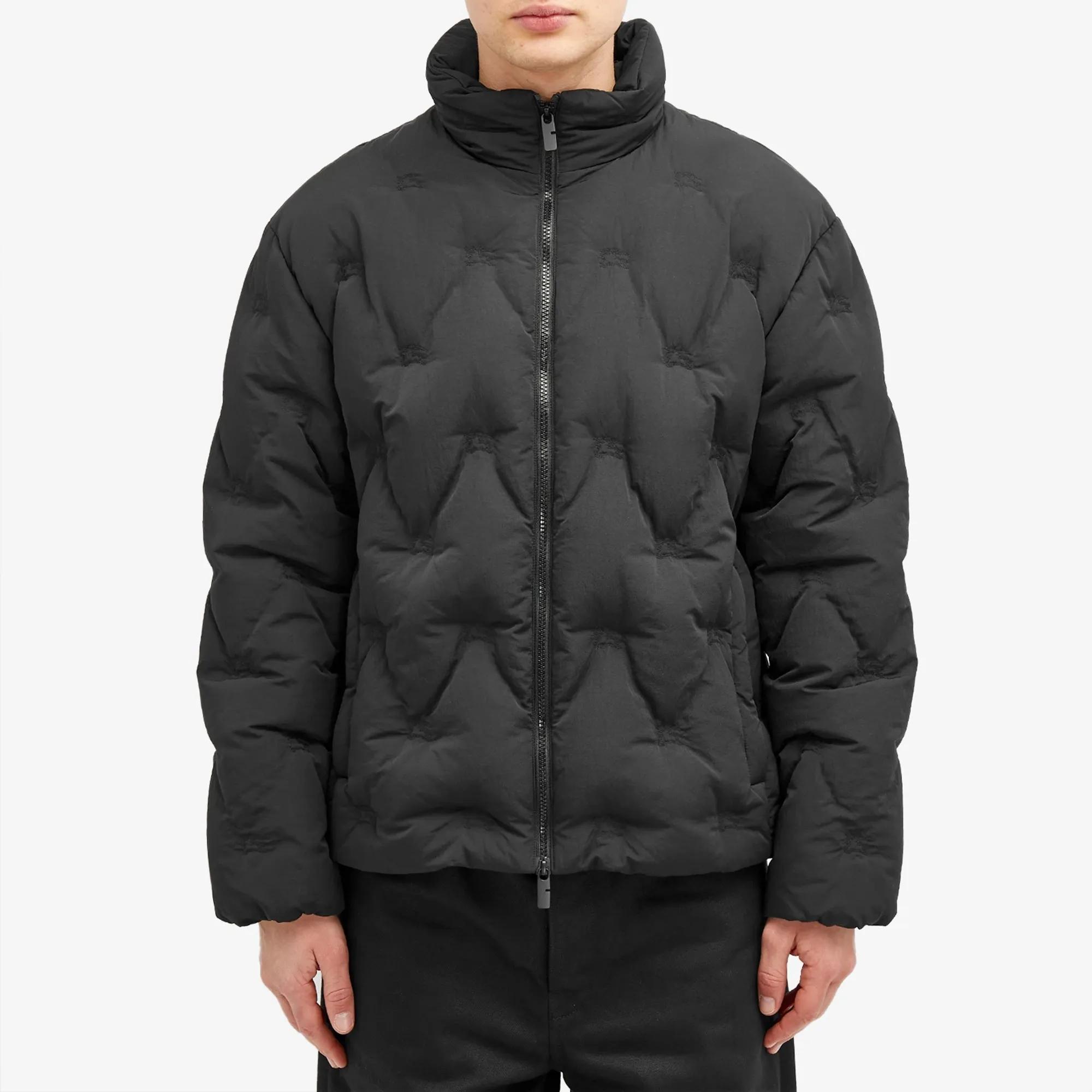 Burberry Check Hooded Puffer Long Down Jacket Navy Men