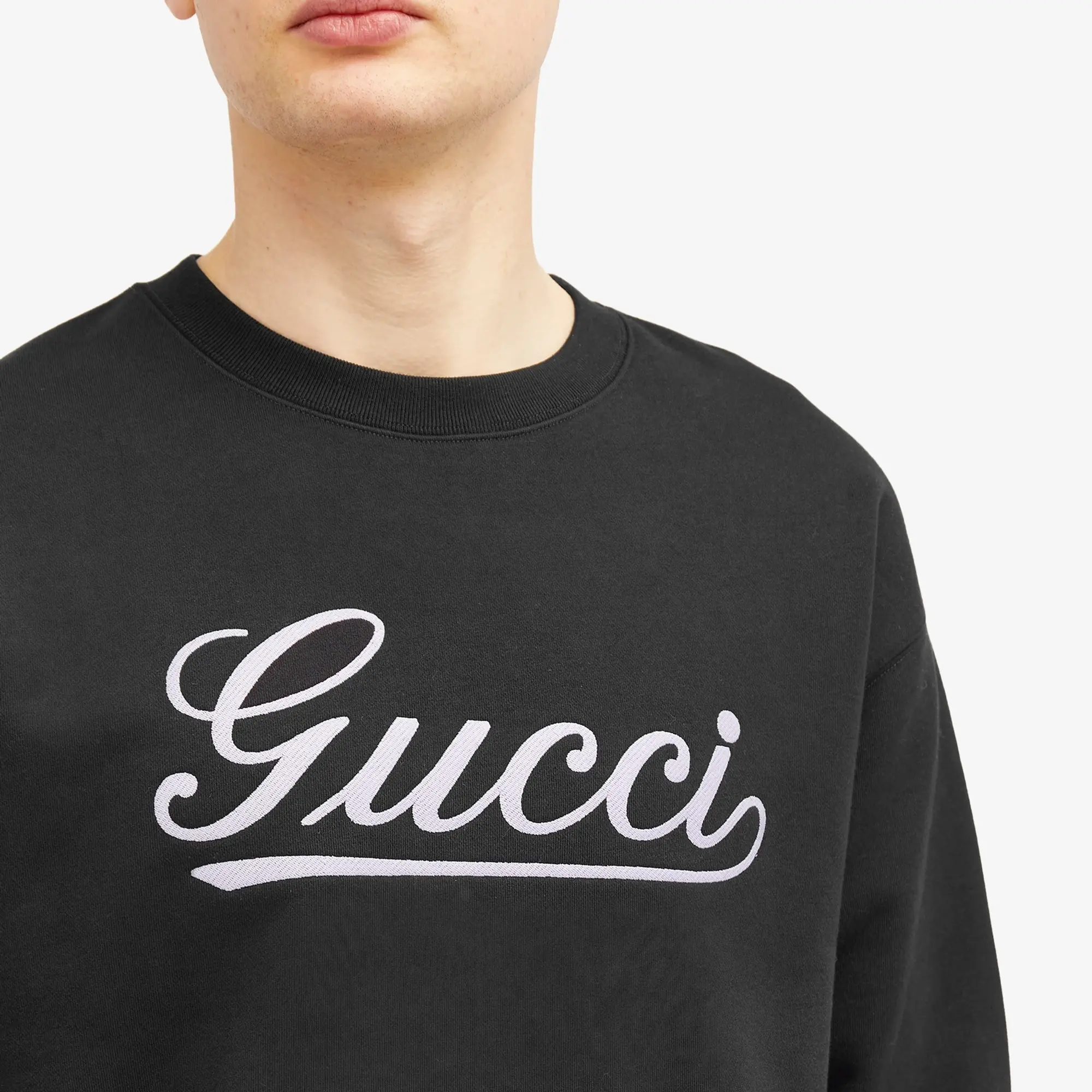 Gucci Men's Script Logo Crew Neck Sweatshirt Black