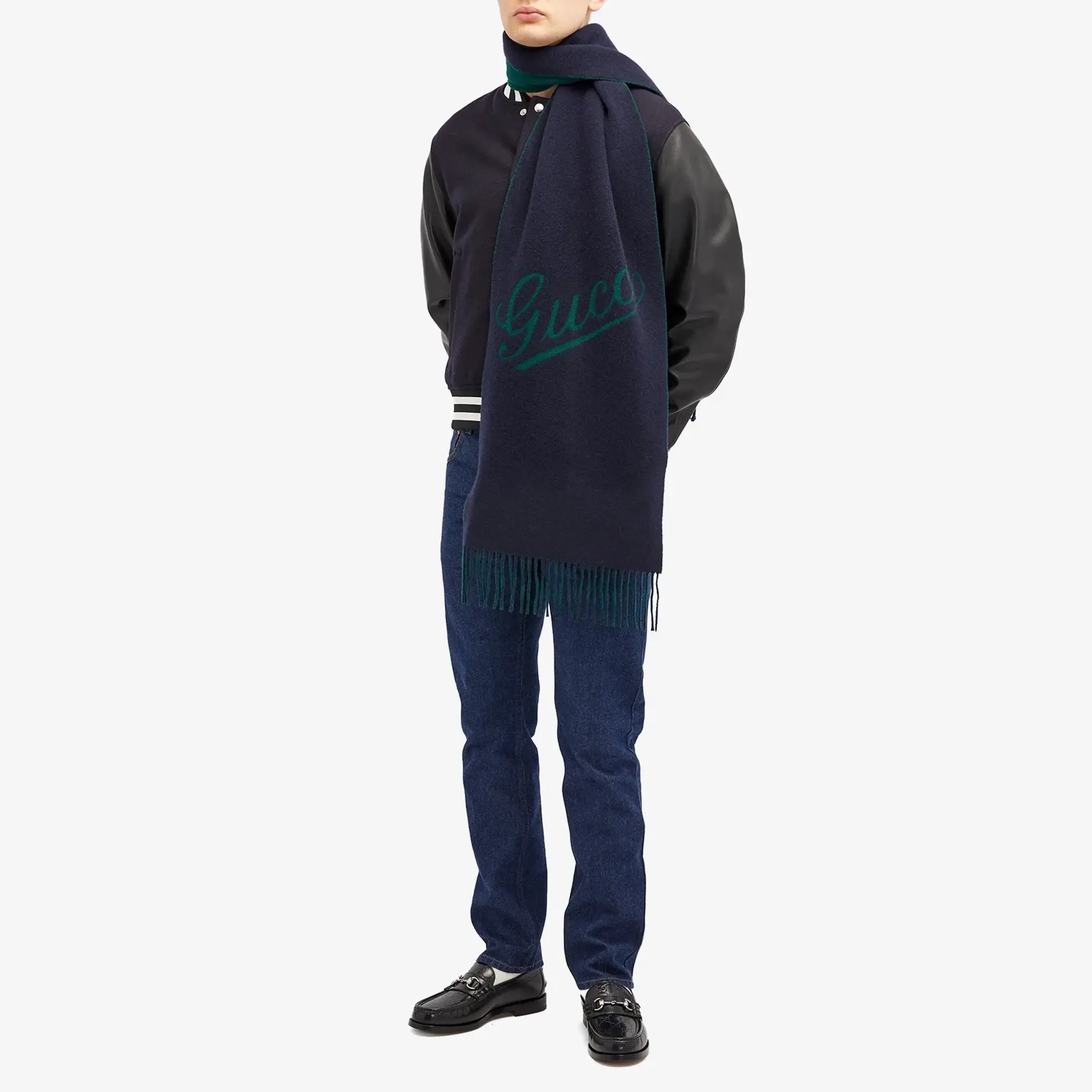 Gucci Men's GG Jacquard Scarf Navy/Green