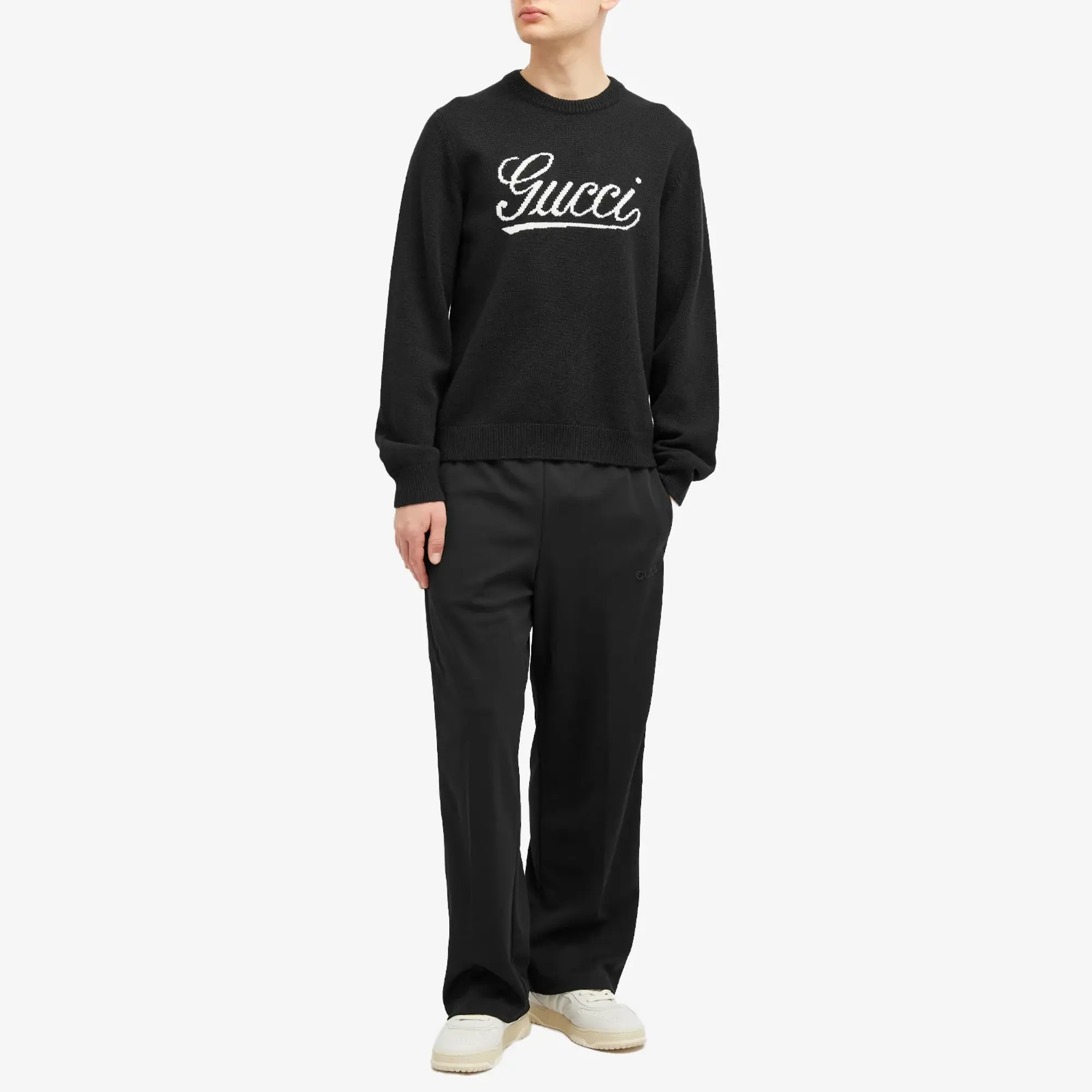 Gucci Men's Script Logo Crew Neck Jumper Black