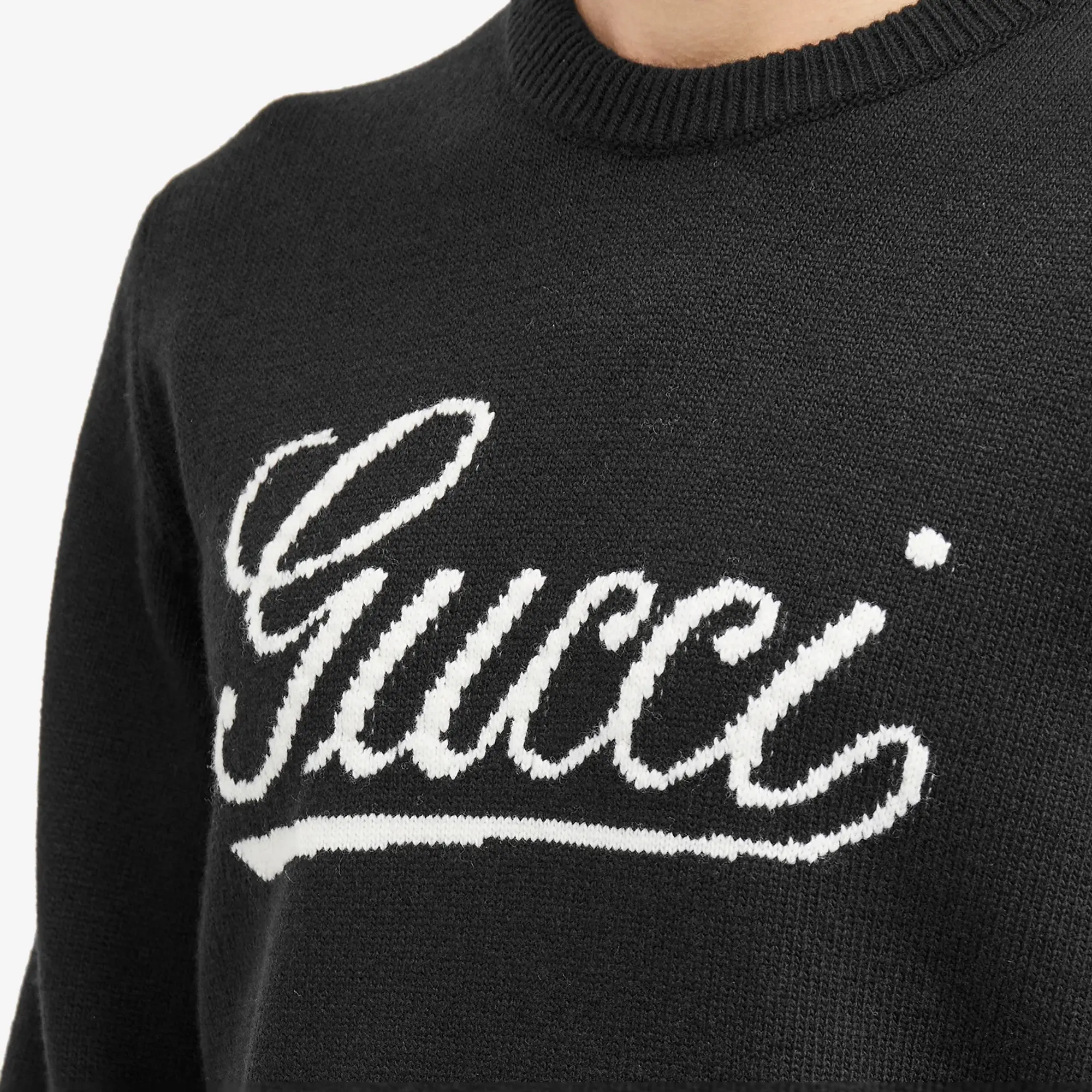 Gucci Men's Script Logo Crew Neck Jumper Black