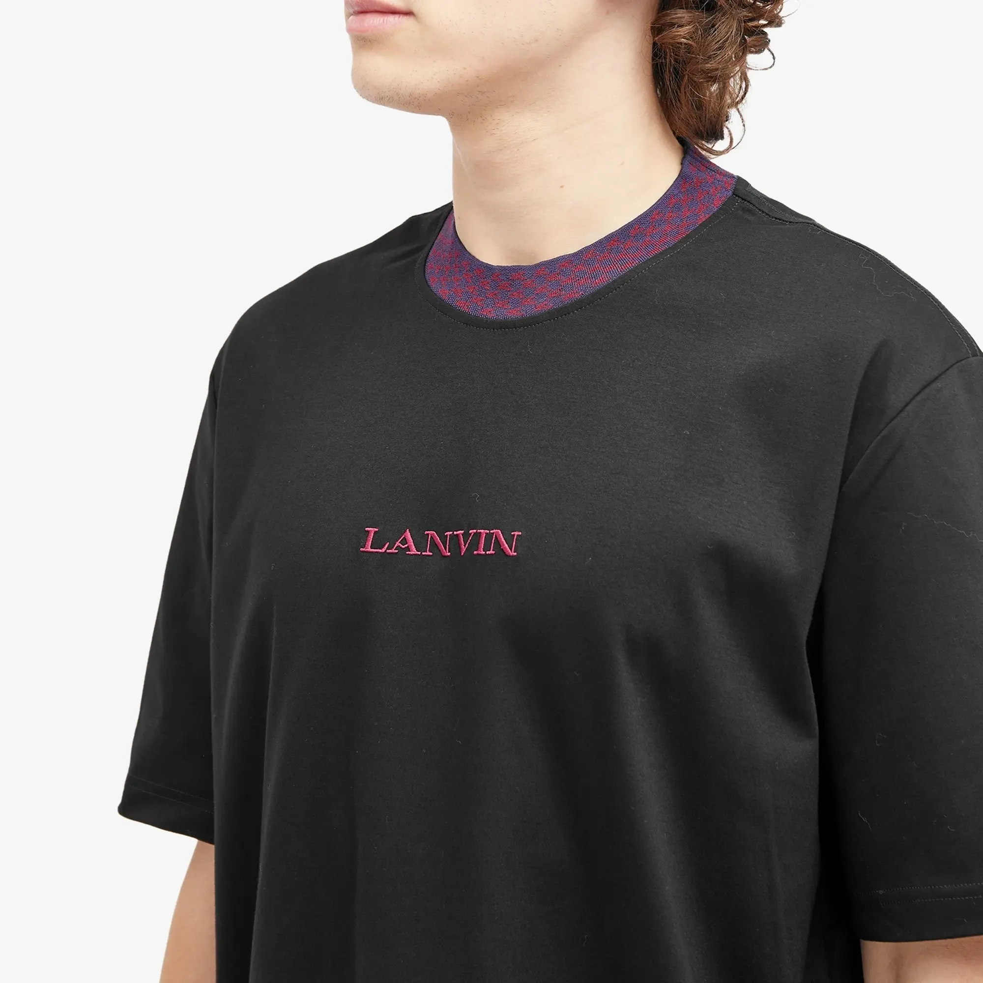 Lanvin Men's Curb Mohair Logo T-Shirt Black