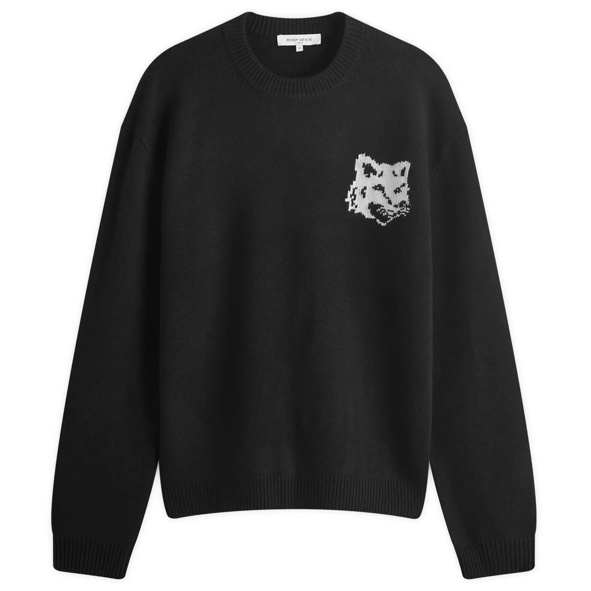 Maison Kitsuné Maison Kitsune Fox Head Intarsia Comfort Crew Neck Jumper Black