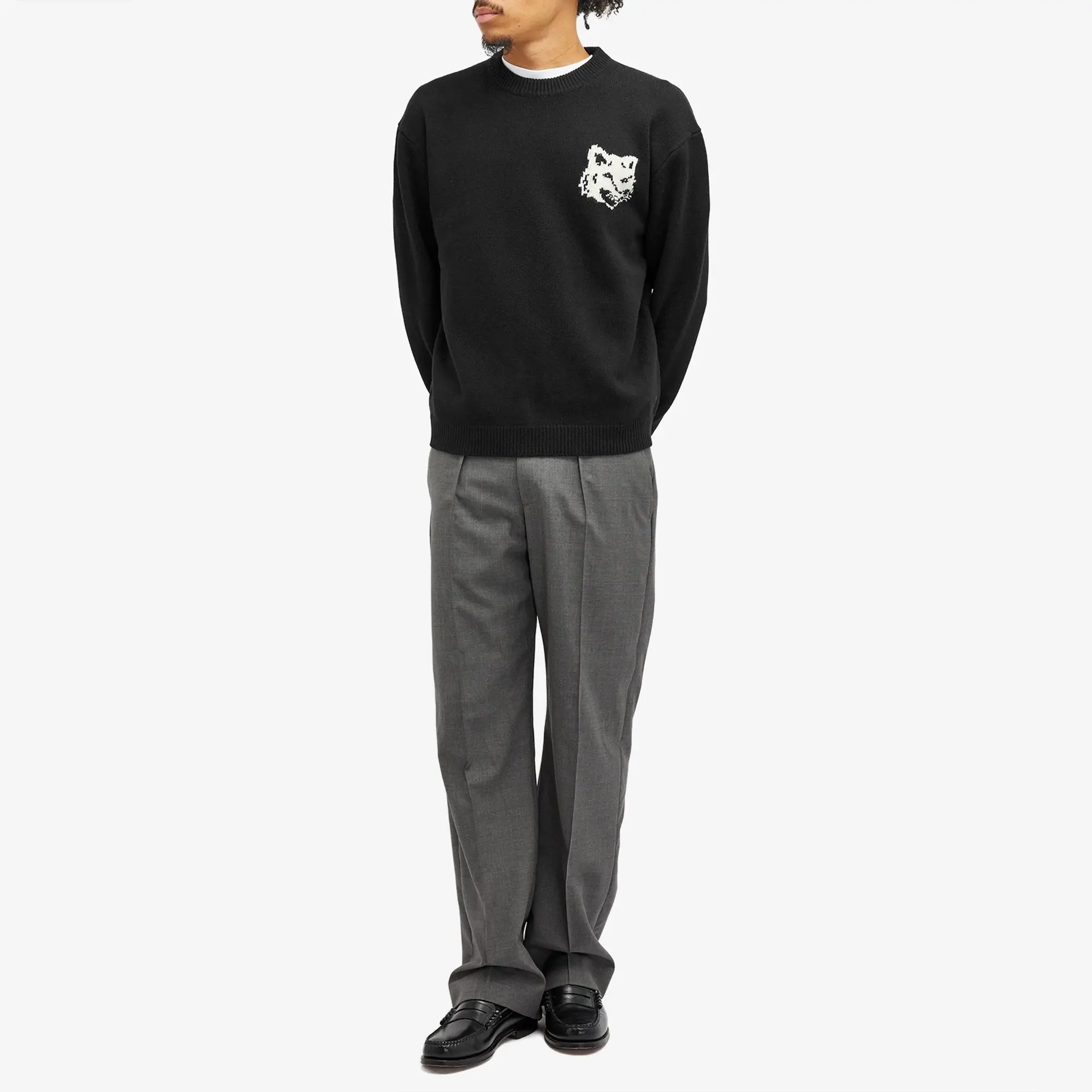 Maison Kitsuné Maison Kitsune Fox Head Intarsia Comfort Crew Neck Jumper Black