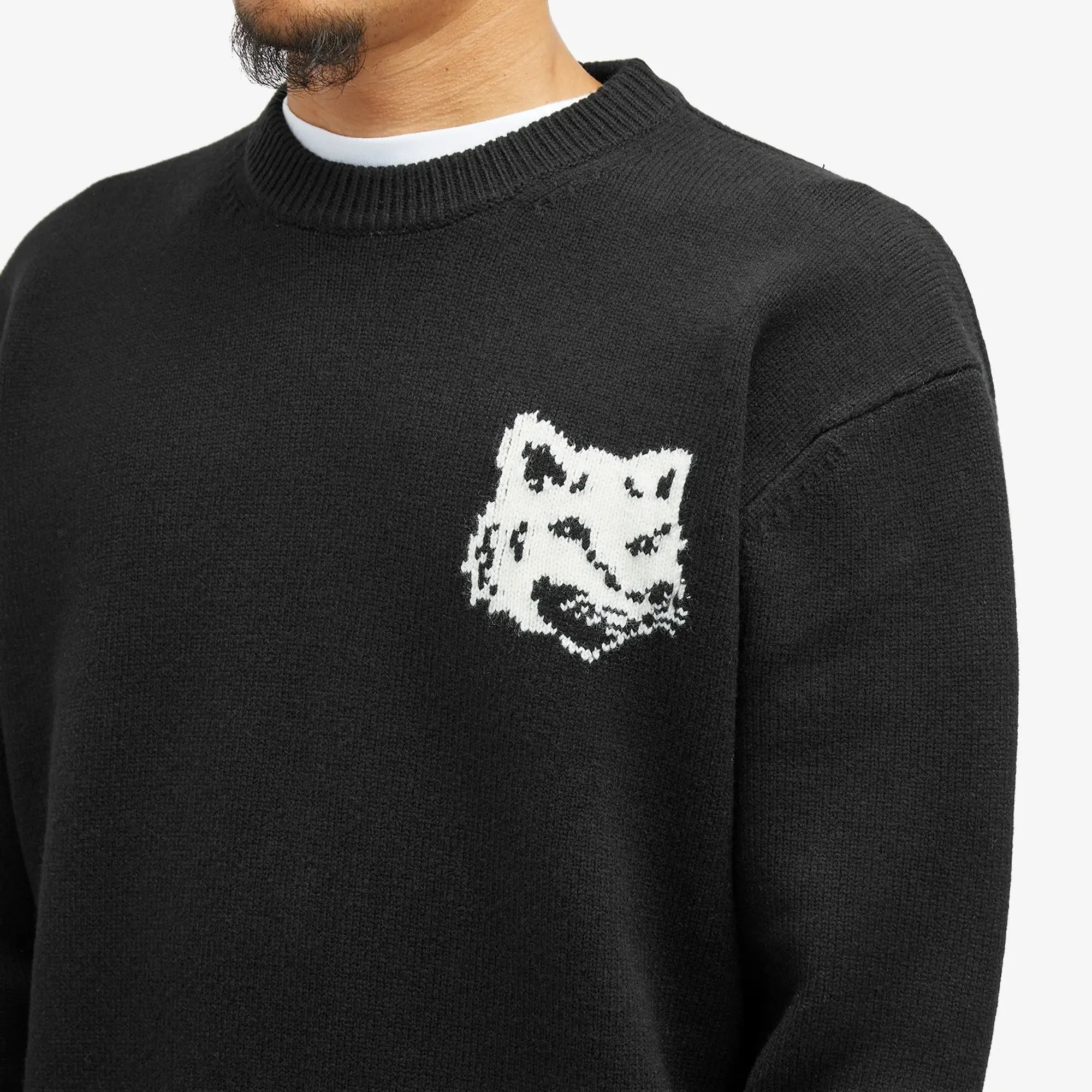Maison Kitsuné Maison Kitsune Fox Head Intarsia Comfort Crew Neck Jumper Black