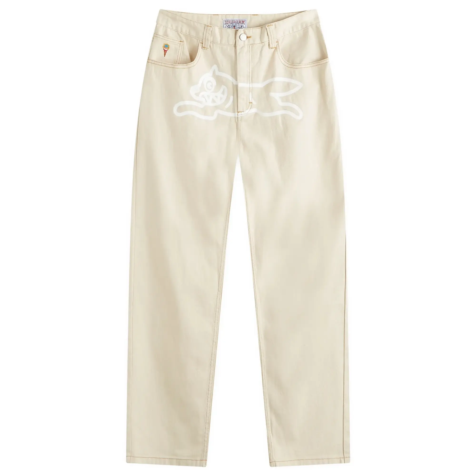 ICECREAM Men's Running Dog Double Scoop Straight Leg Jean Ecru