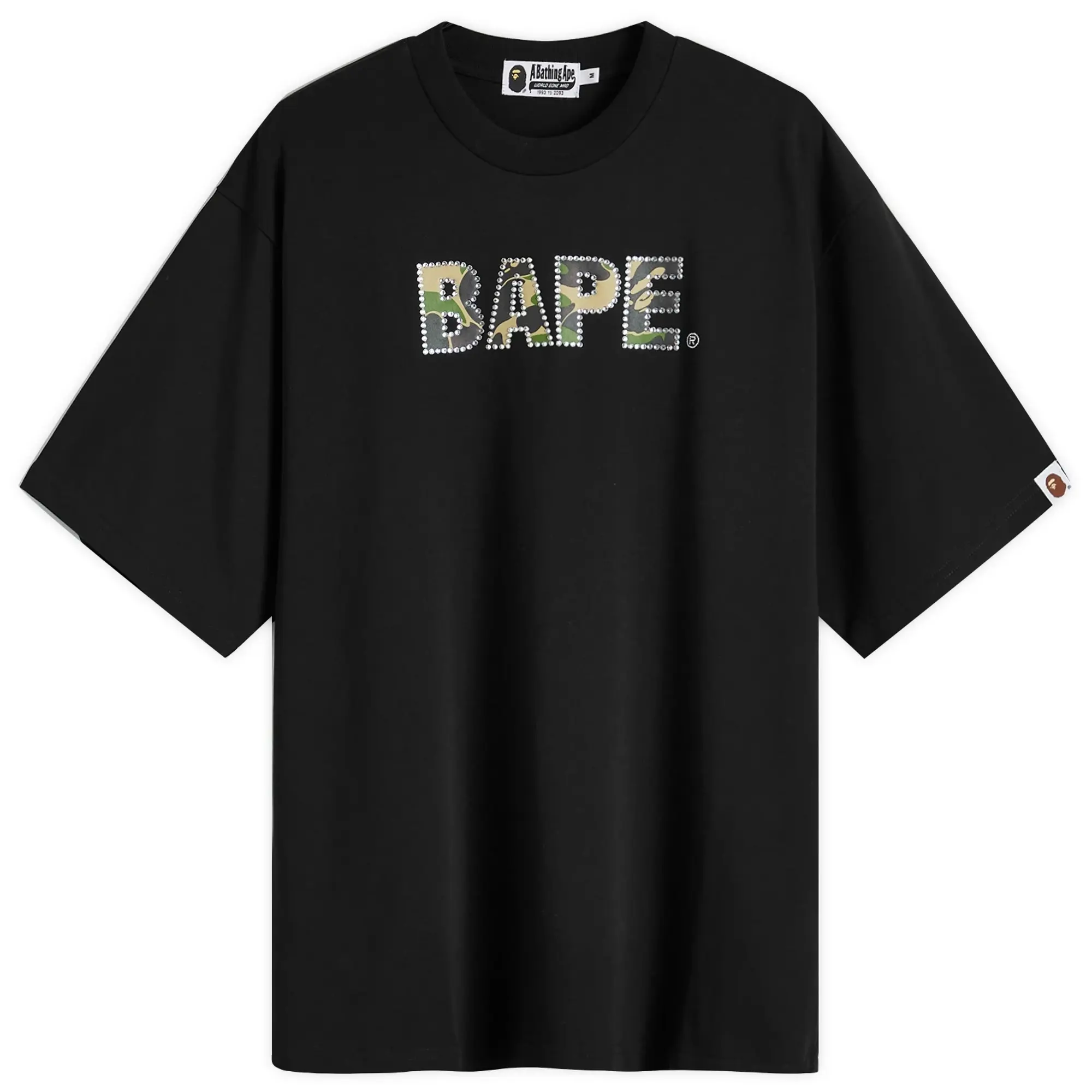 T-Shirt A Bathing Ape Rhinestone Logo Relaxed Fit Short Sleeve Tee Black Xl
