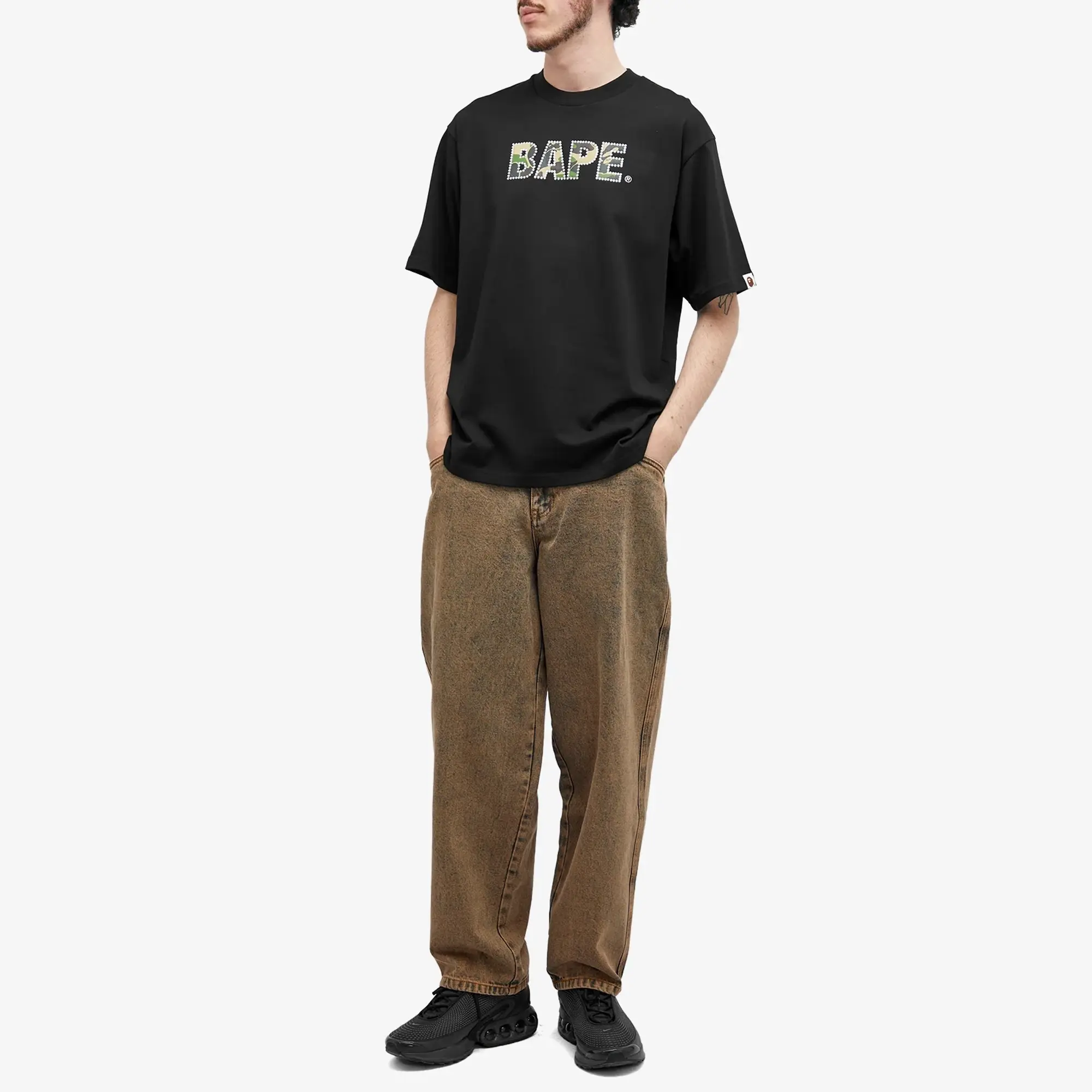 T-Shirt A Bathing Ape Rhinestone Logo Relaxed Fit Short Sleeve Tee Black Xl