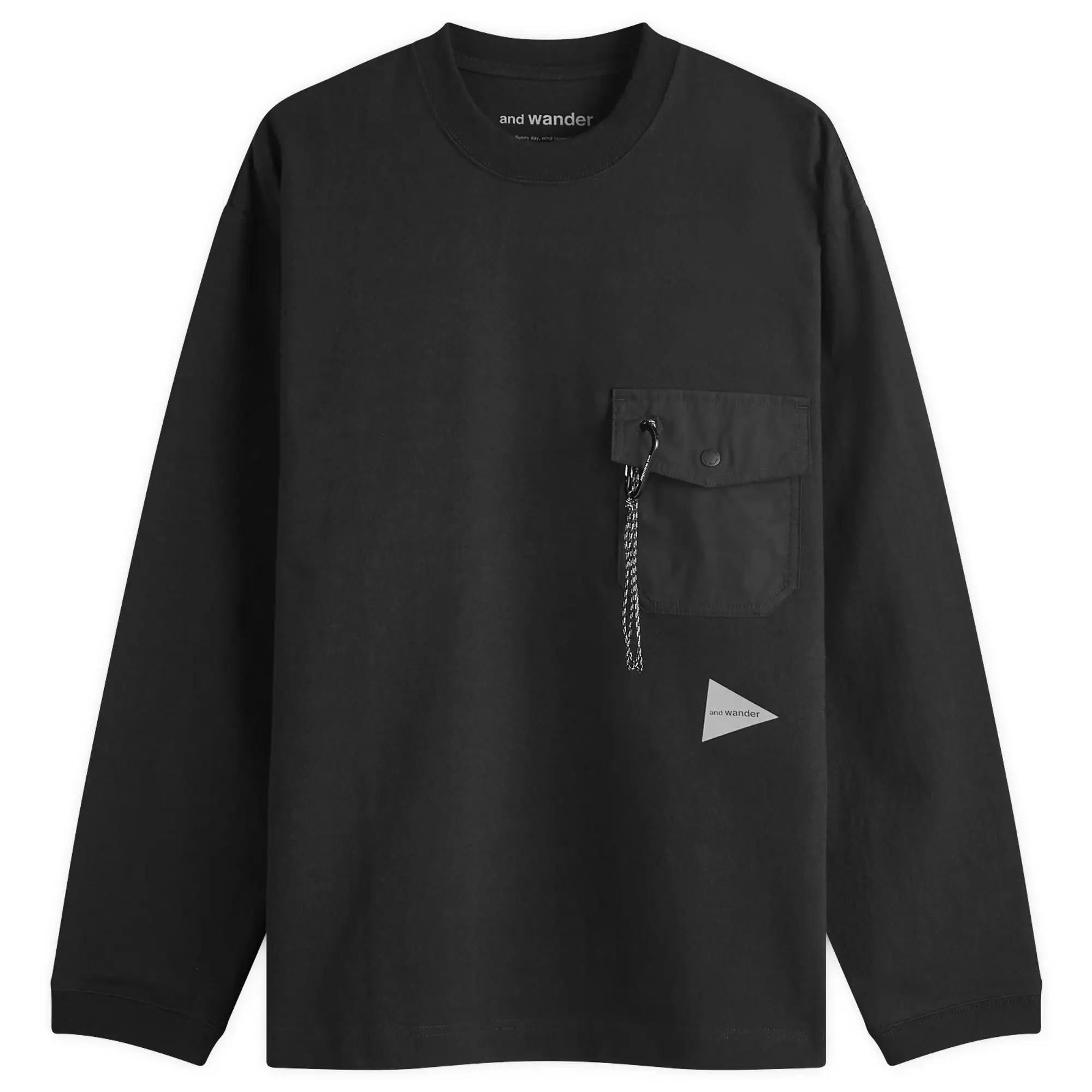 and wander Heavy Cotton Long Sleeve Pocket T-Shirt Black