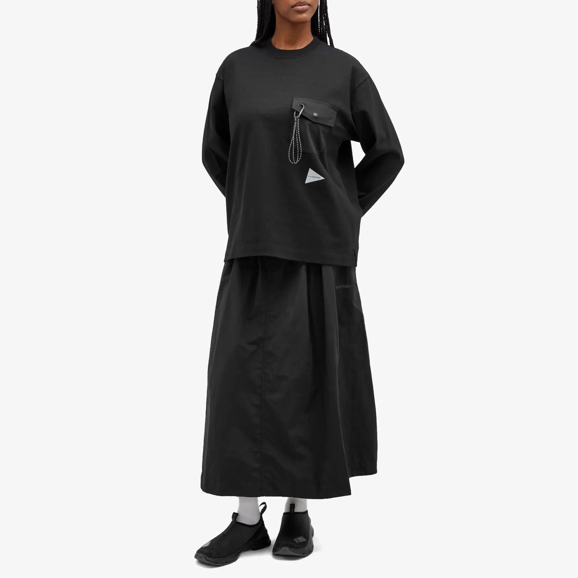 and wander Heavy Cotton Long Sleeve Pocket T-Shirt Black