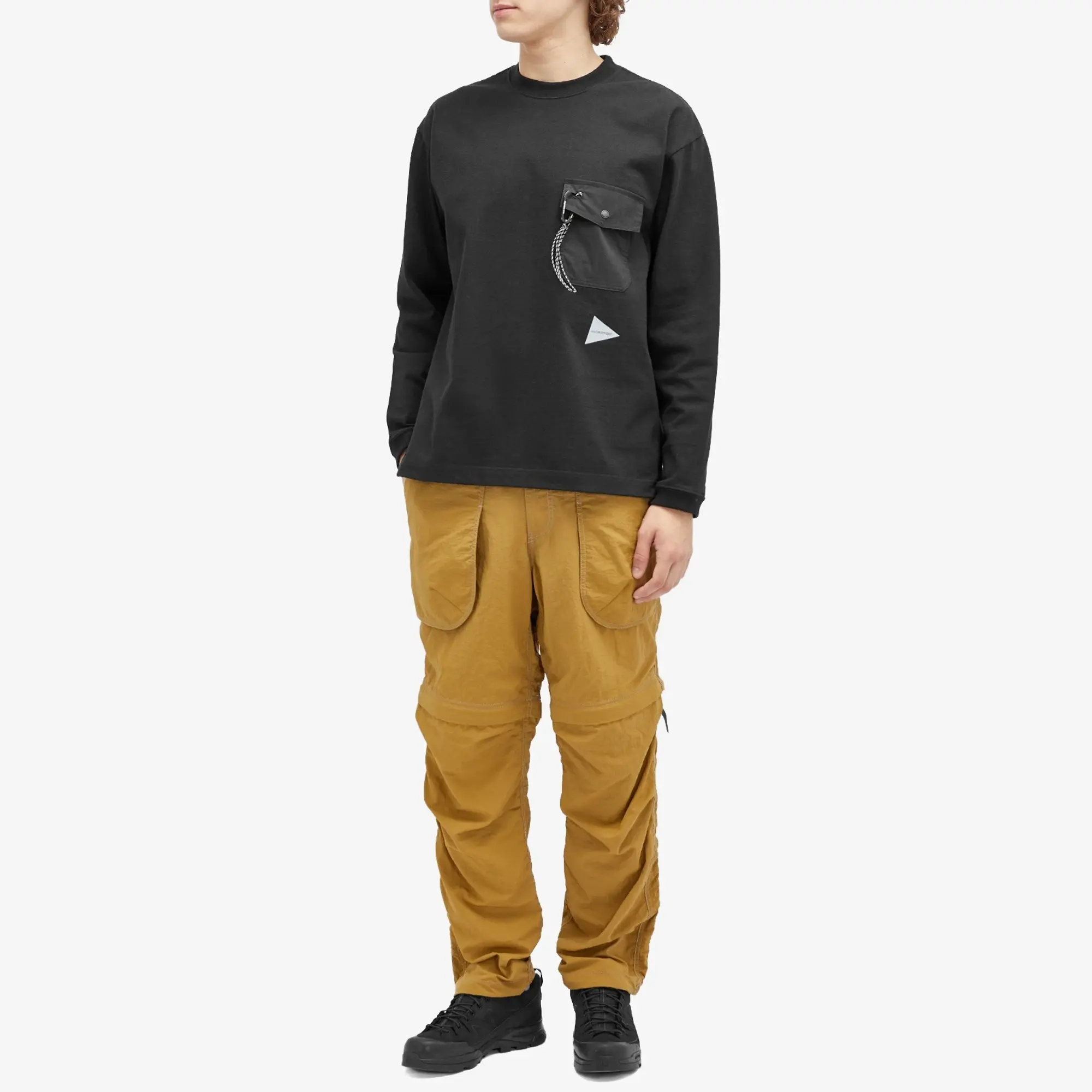and wander Heavy Cotton Long Sleeve Pocket T-Shirt Black