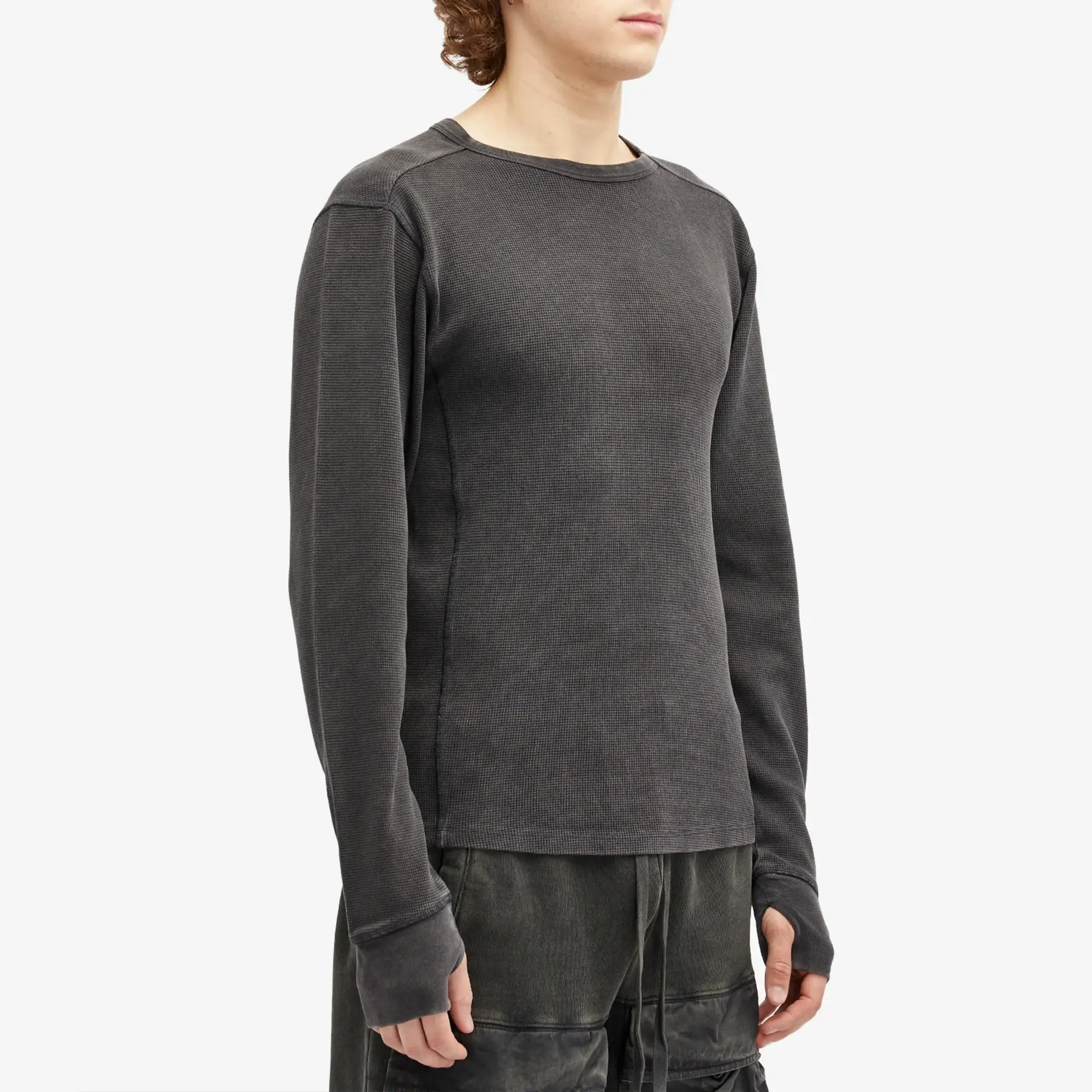 Entire Studios Men's Thermal Waffle Long Sleeve T-Shirt Washed Black