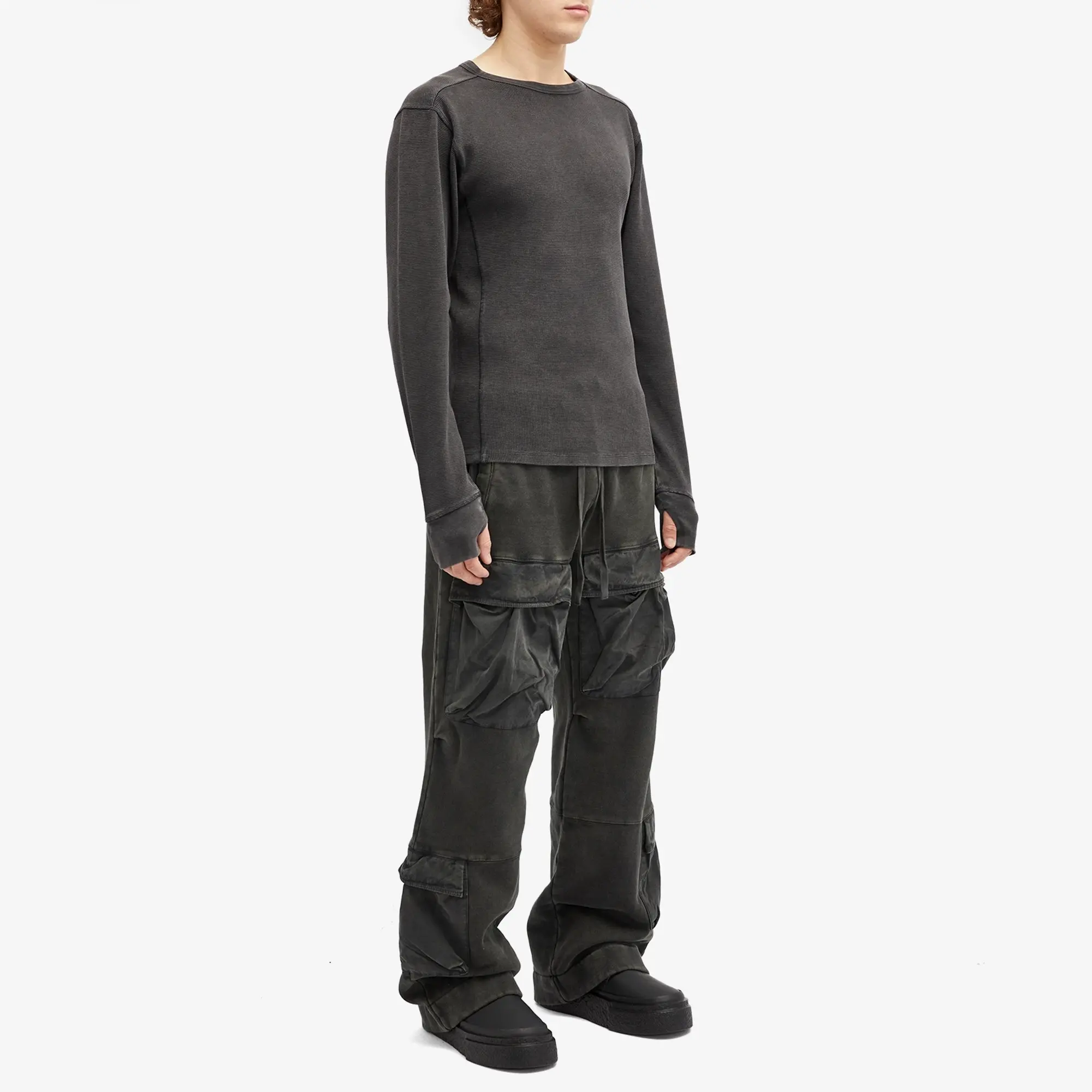 Entire Studios Men's Thermal Waffle Long Sleeve T-Shirt Washed Black