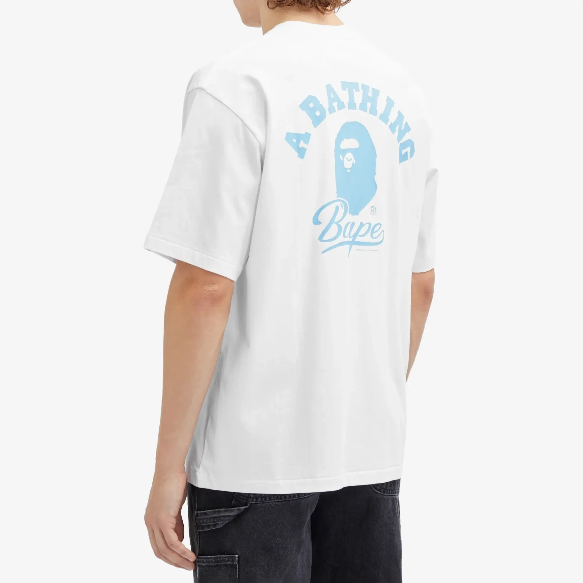 T-Shirt A Bathing Ape Cursive College Logo Relaxed Fit Short Sleeve Tee White L