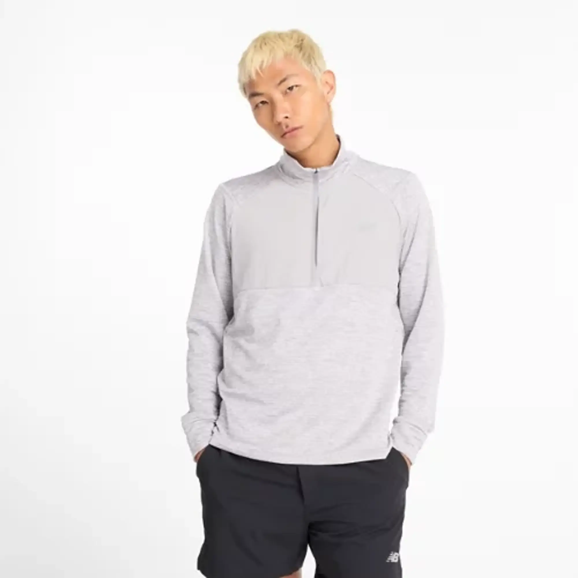New Balance Men's Athletics Heat Grid 1/2 Zip in Grey Poly Knit
