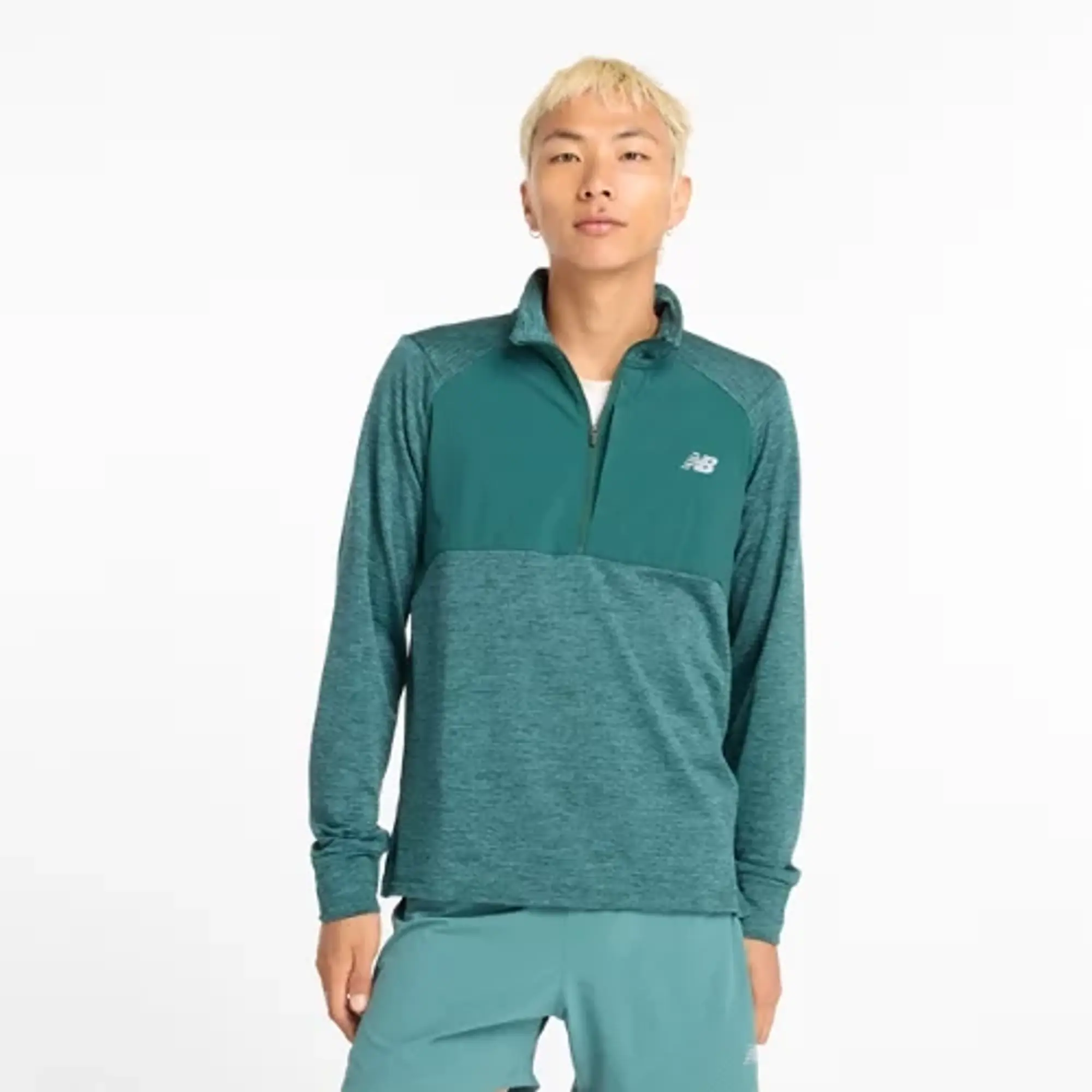New Balance Men's Athletics Heat Grid 1/2 Zip in Green Poly Knit