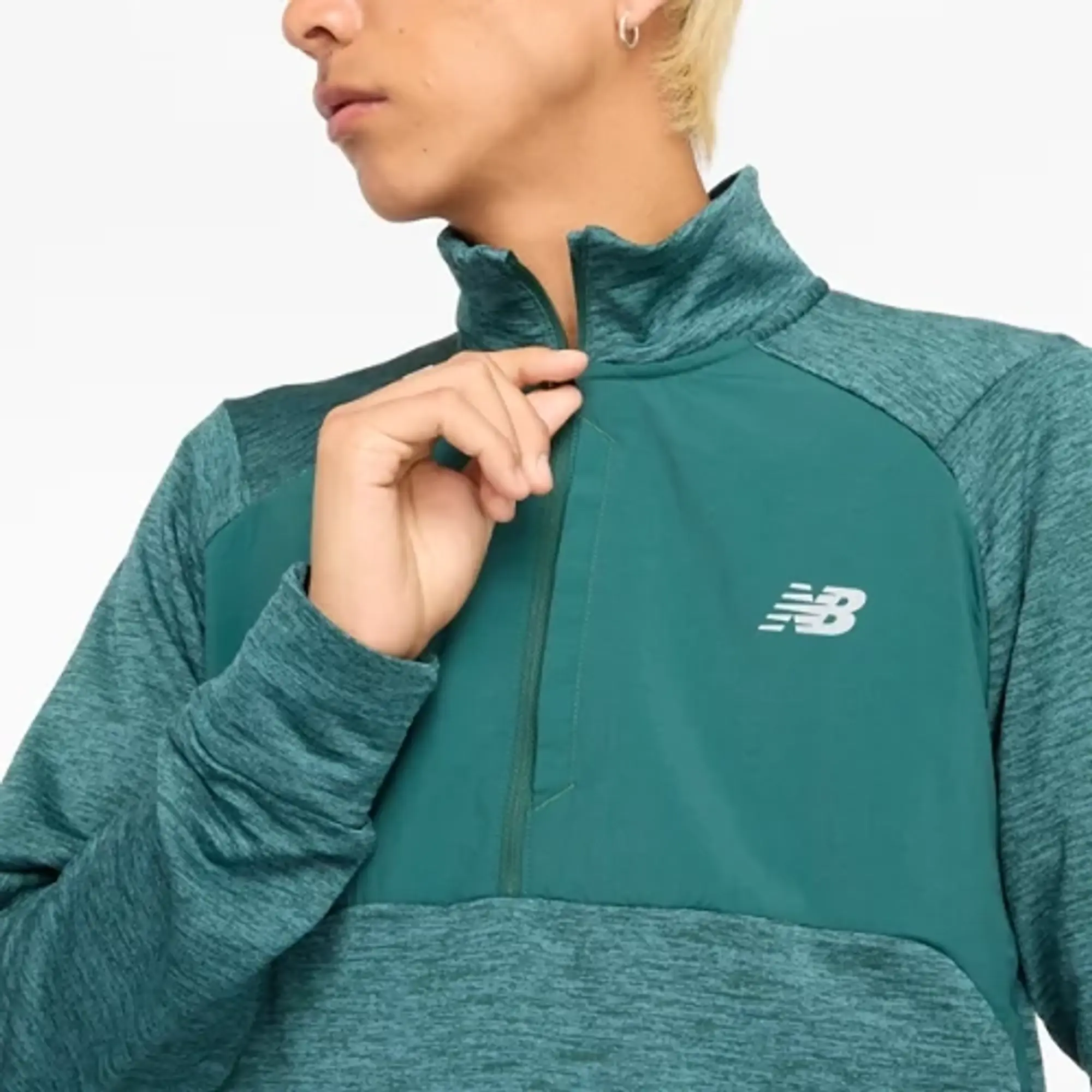 New Balance Men's Athletics Heat Grid 1/2 Zip in Green Poly Knit