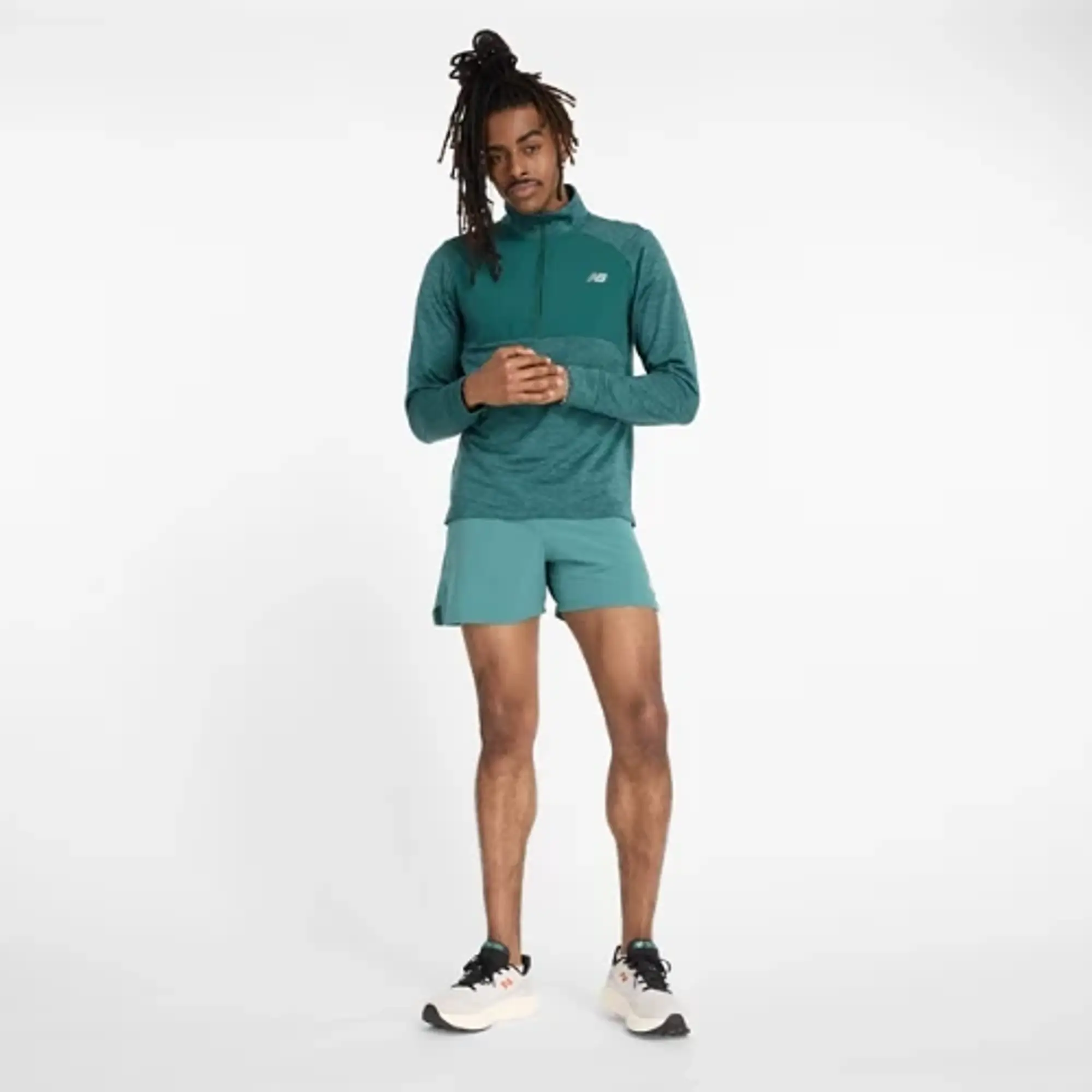 New Balance Men's Athletics Heat Grid 1/2 Zip in Green Poly Knit