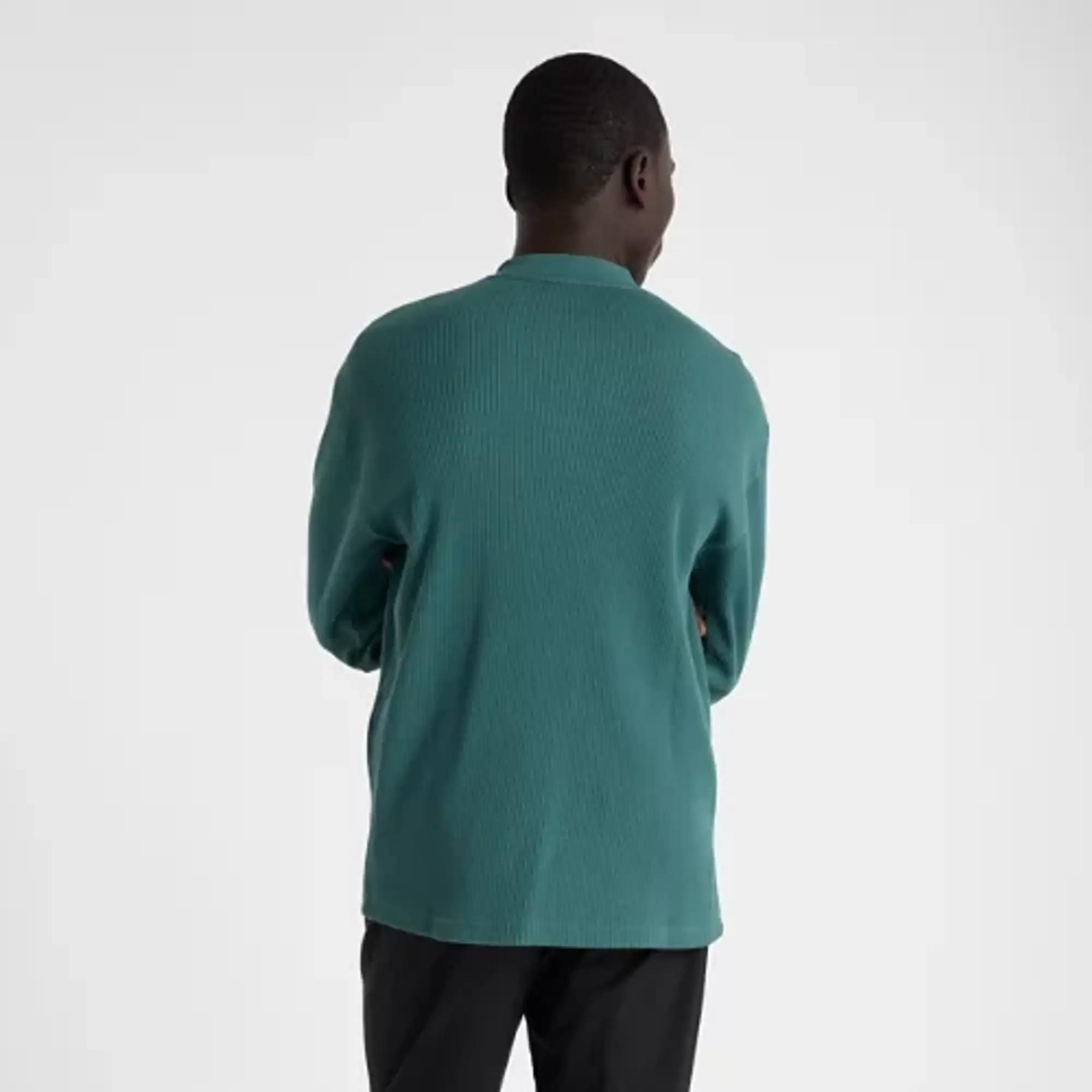 New Balance Men's Waffle Knit Long Sleeve Henley in Green Cotton