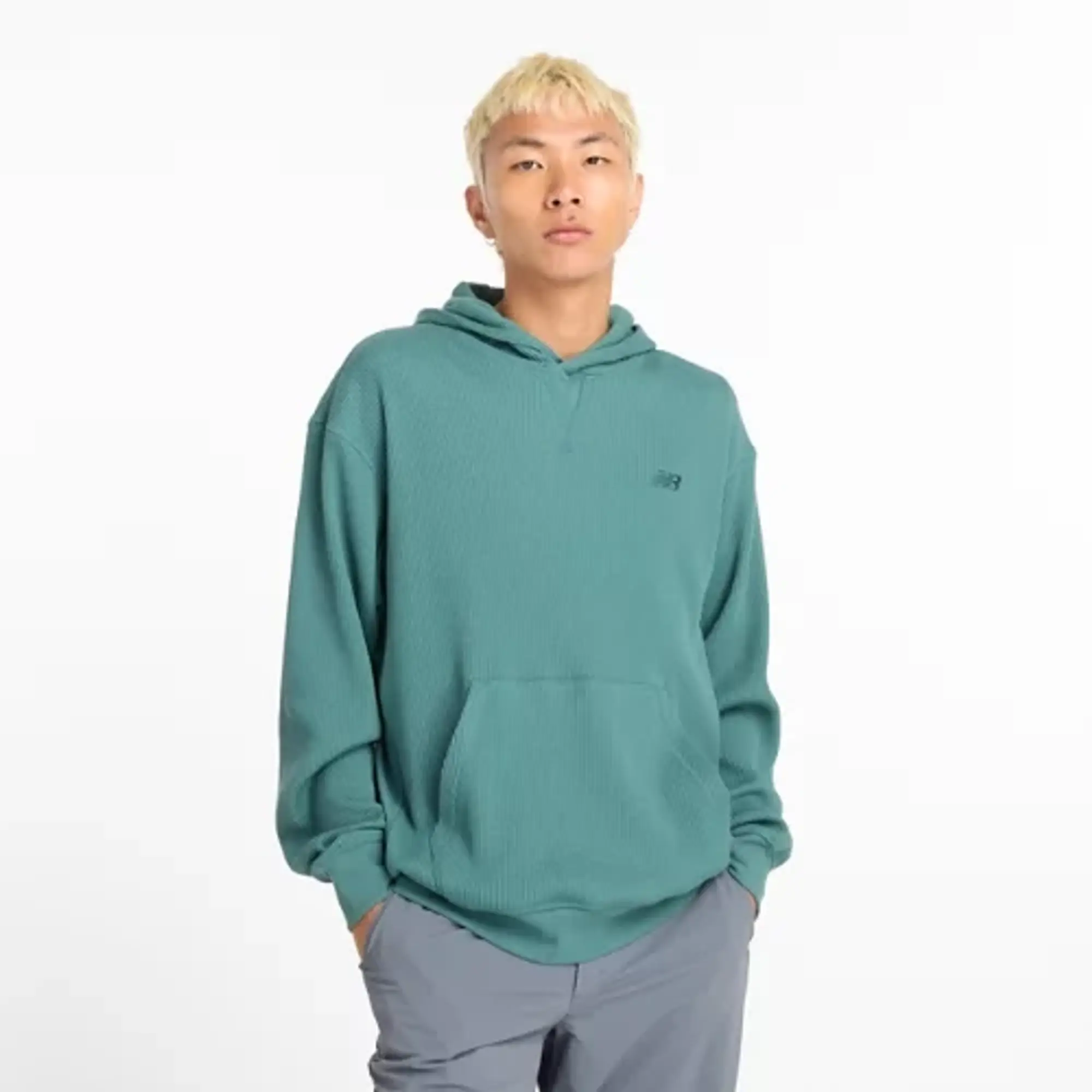 New Balance Men's Waffle Knit Hoodie in Green Cotton