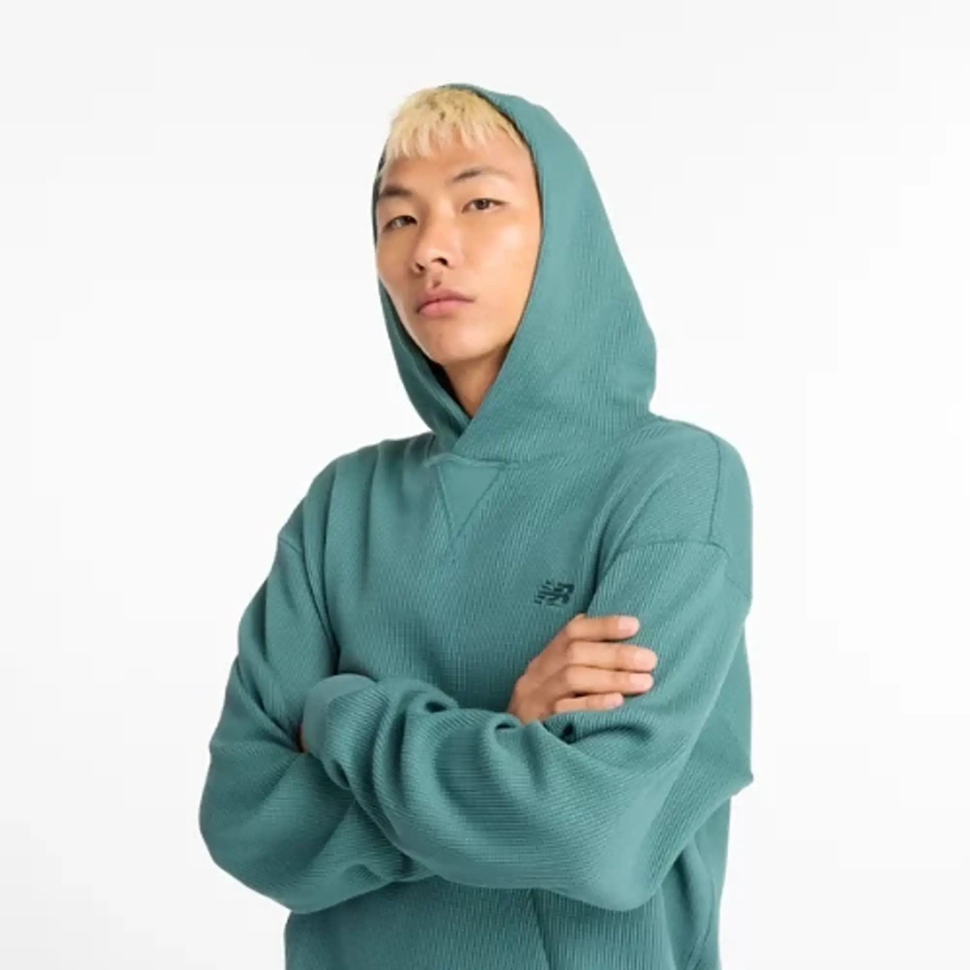 New Balance Men's Waffle Knit Hoodie in Green Cotton