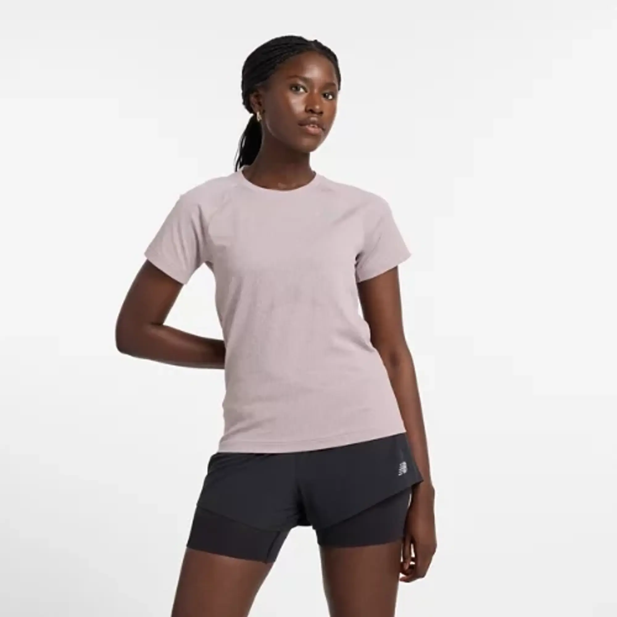 New Balance Women's Knit Slim T-Shirt in Beige Poly Knit