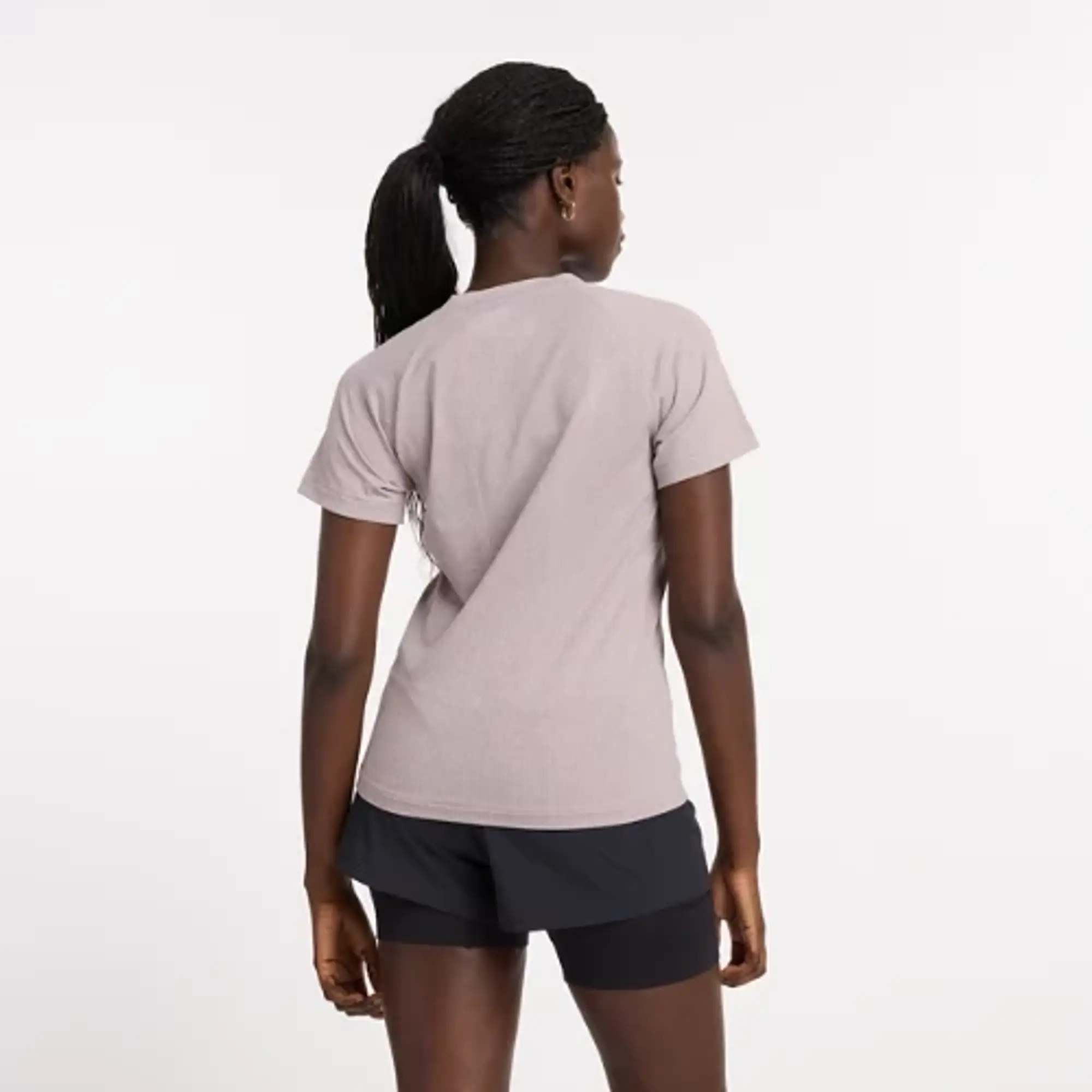 New Balance Women's Knit Slim T-Shirt in Beige Poly Knit