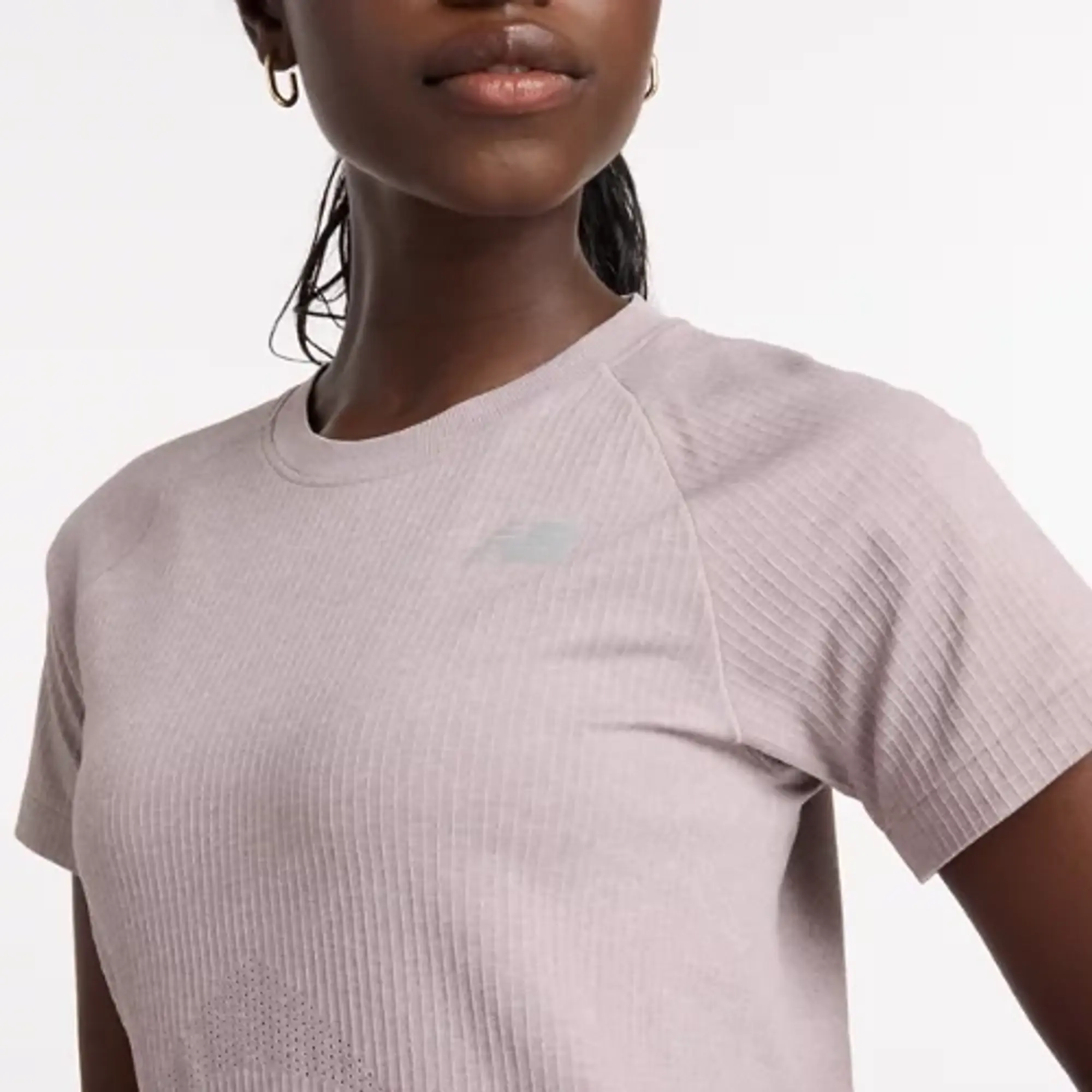 New Balance Women's Knit Slim T-Shirt in Beige Poly Knit