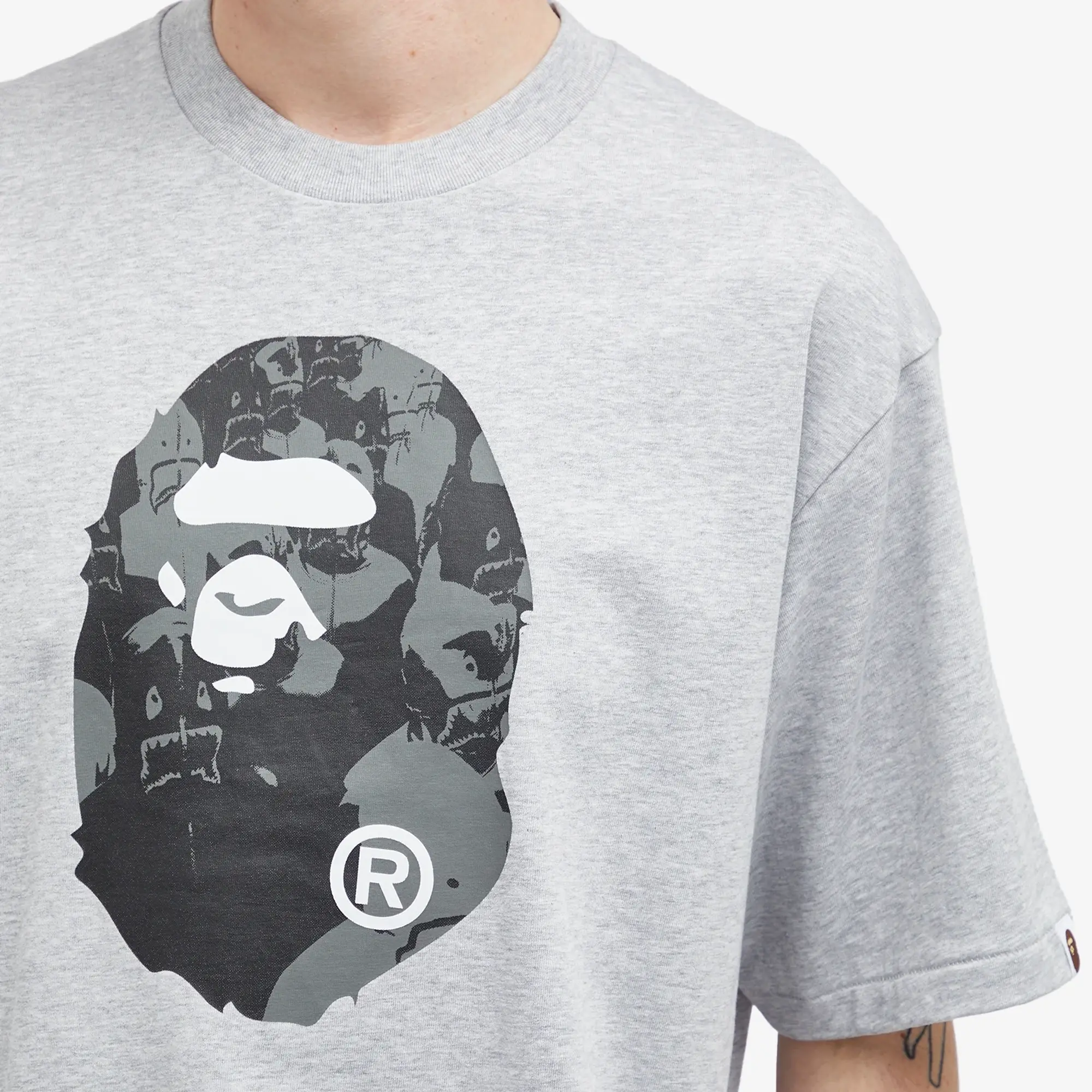 A Bathing Ape Men's Shark College Logo T-Shirt Grey