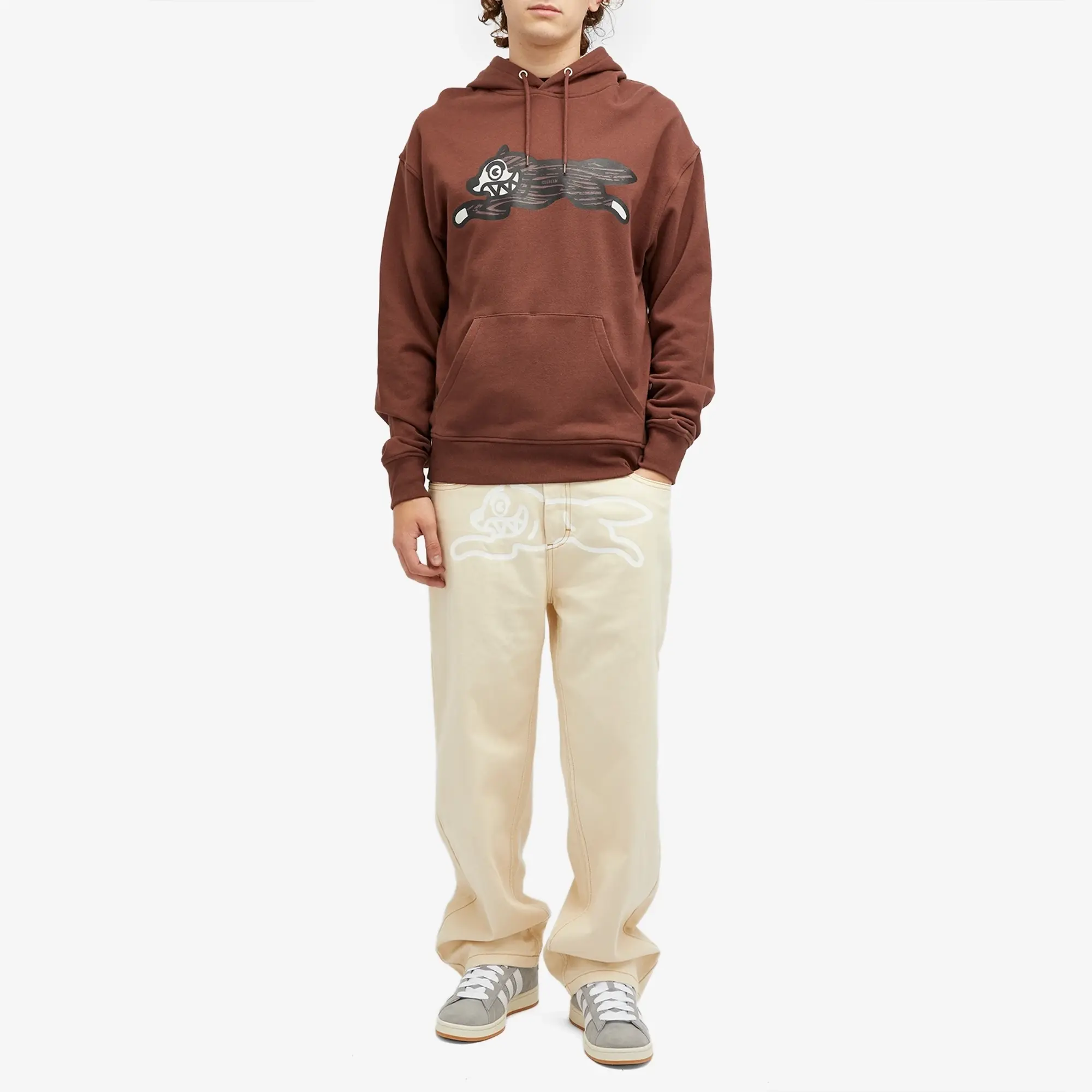 ICECREAM Men's Woodgrain Running Dog Popover Hoodie Brown
