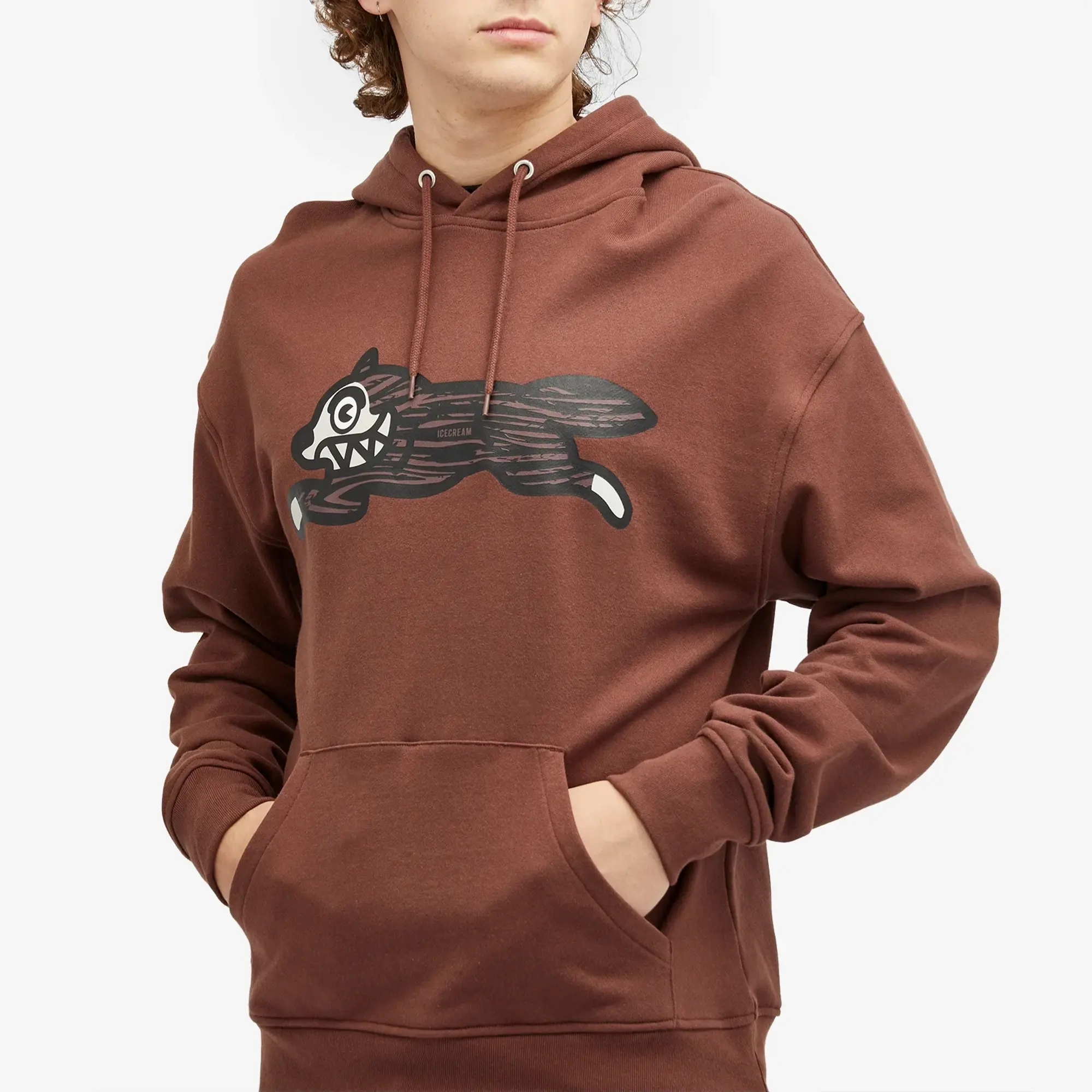 ICECREAM Men's Woodgrain Running Dog Popover Hoodie Brown