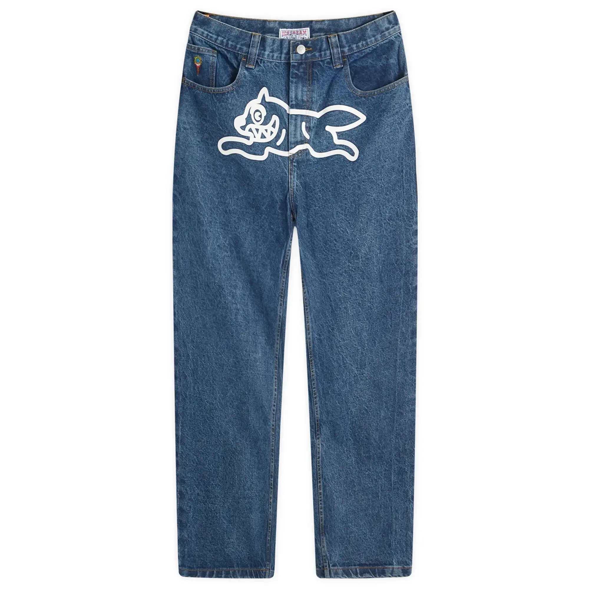 ICECREAM Men's Running Dog Double Scoop Straight Leg Jean Mid Wash Blue