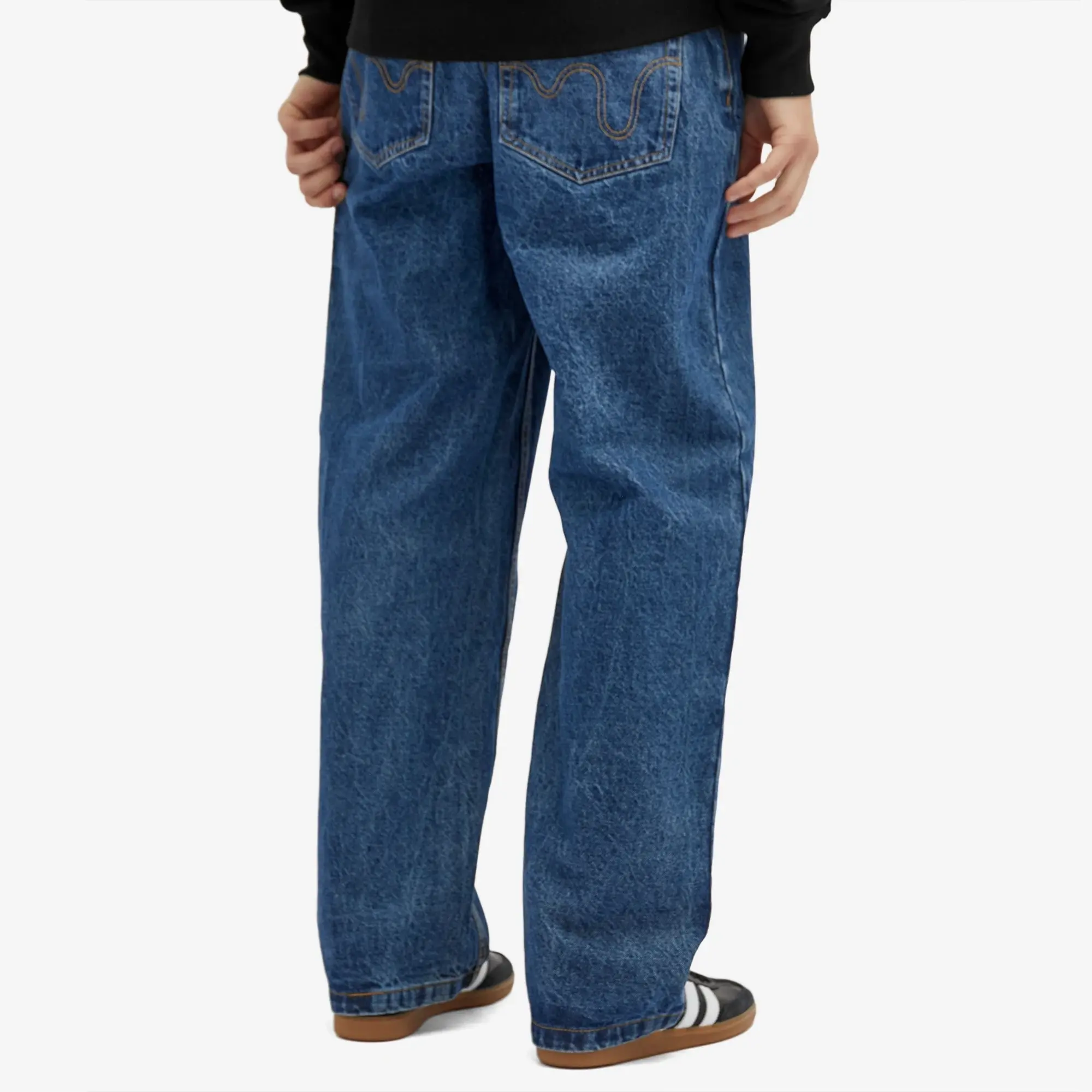 ICECREAM Men's Running Dog Double Scoop Straight Leg Jean Mid Wash Blue