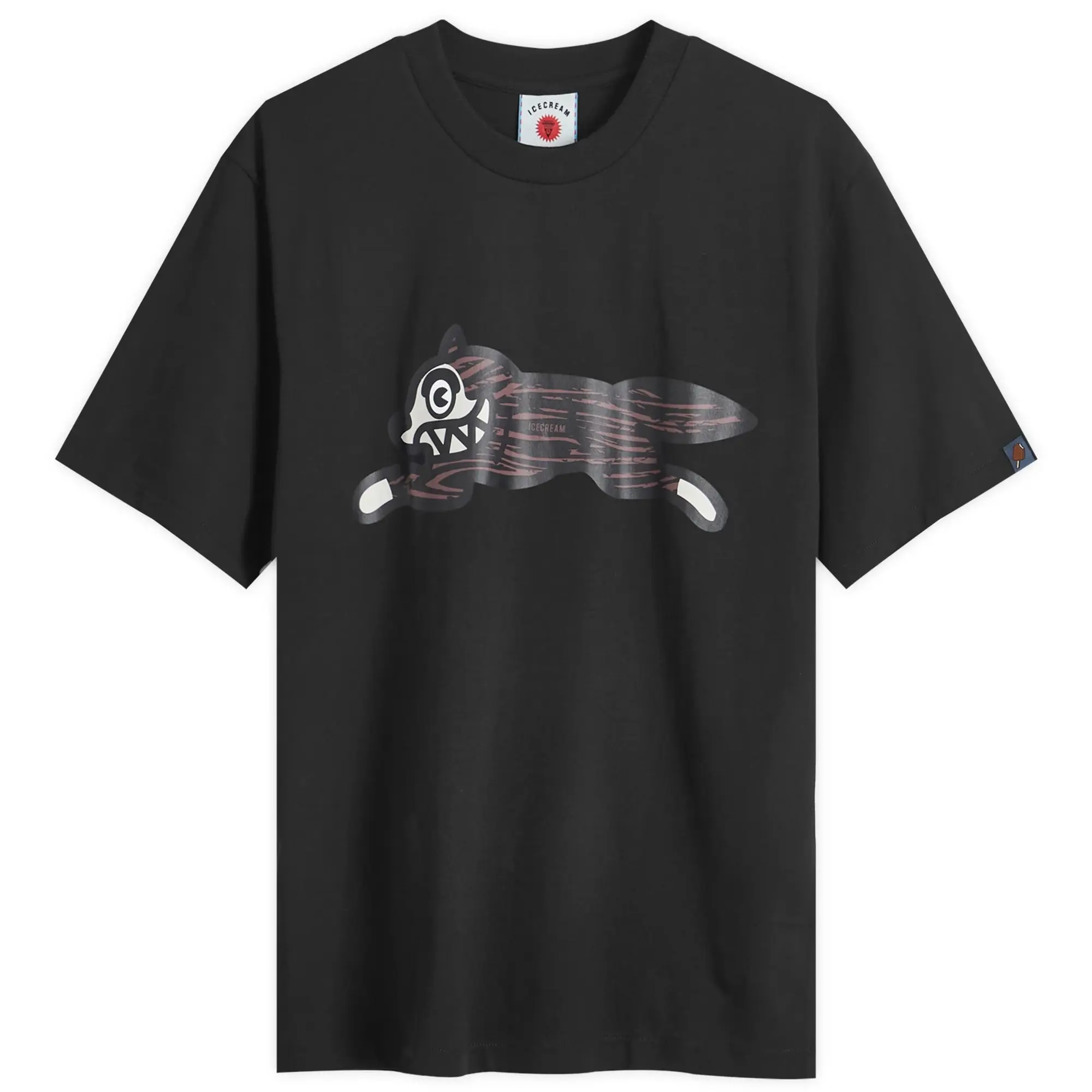 ICECREAM Men's Woodgrain Running Dog T-Shirt Black