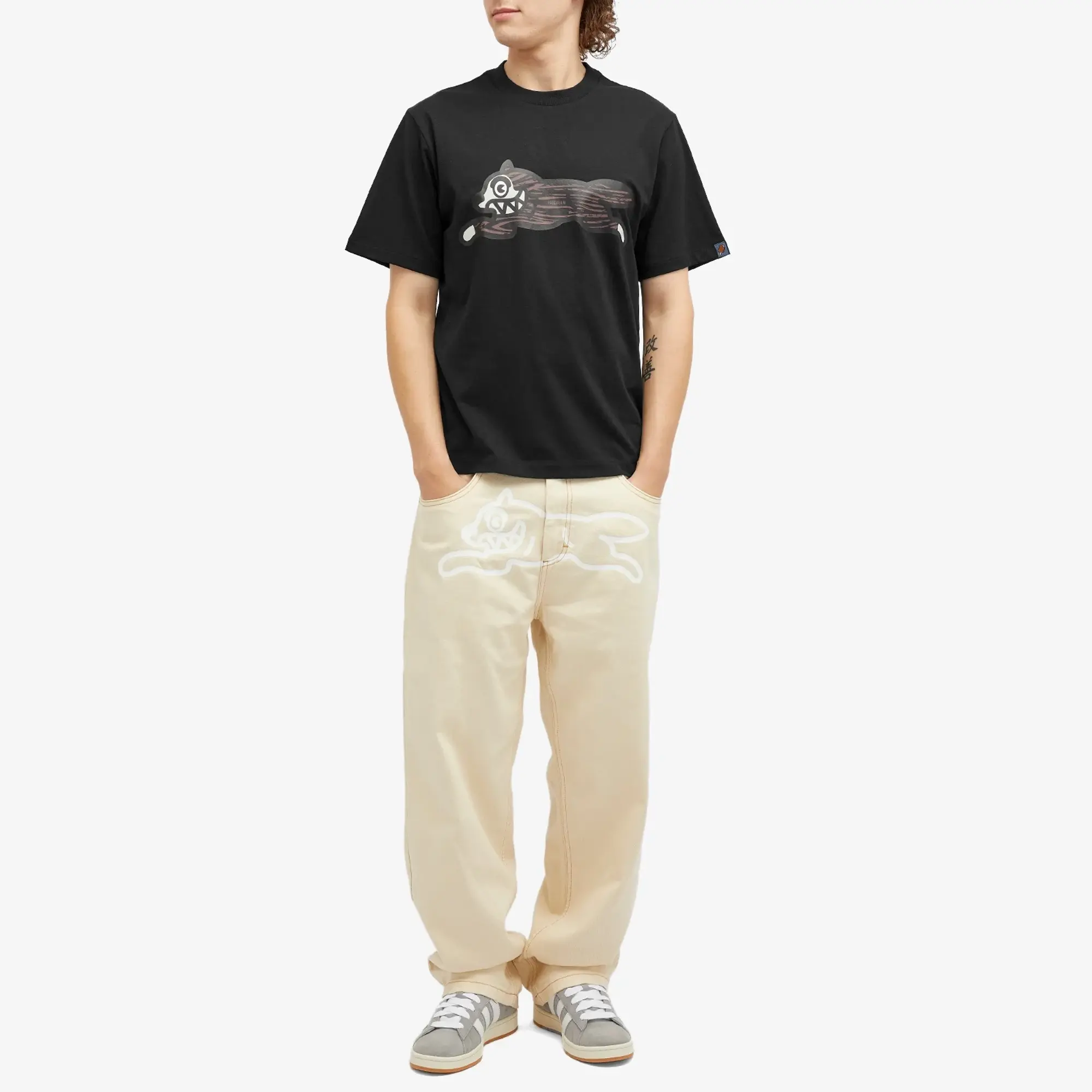 ICECREAM Men's Woodgrain Running Dog T-Shirt Black
